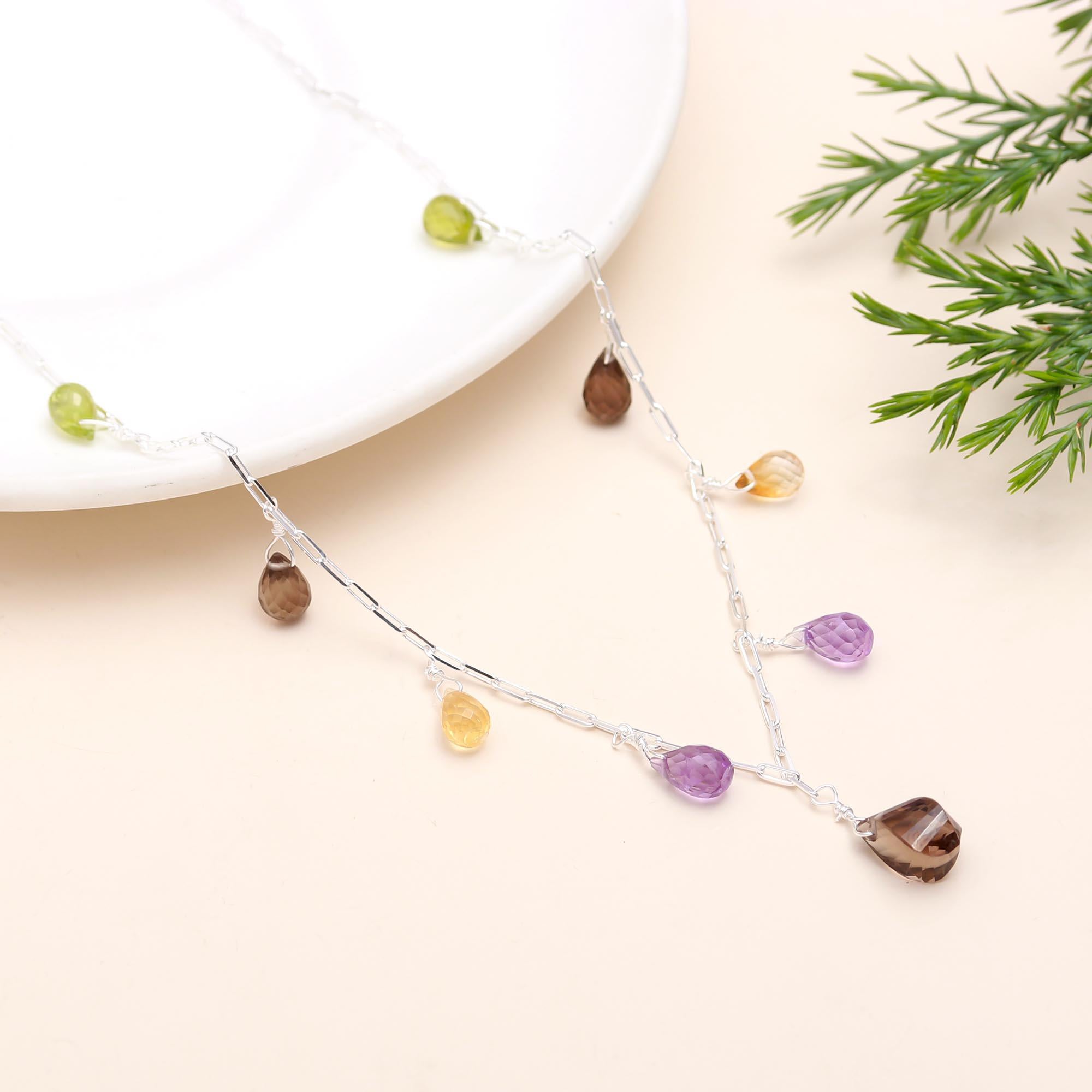 925 Silver Multi Gemstone Beaded Necklace