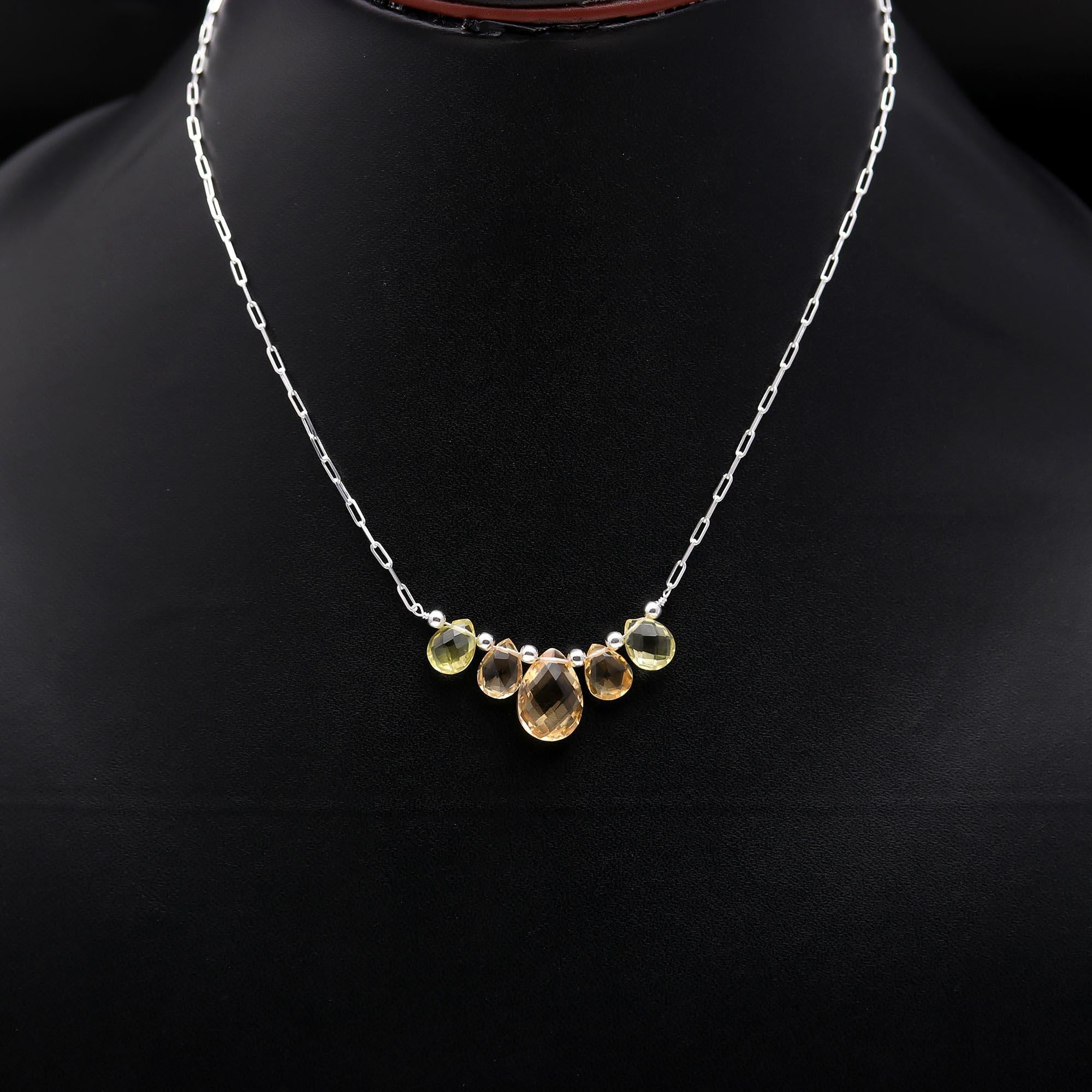 925 Sterling Silver Citrine Designer Necklace Paperclip Chain
