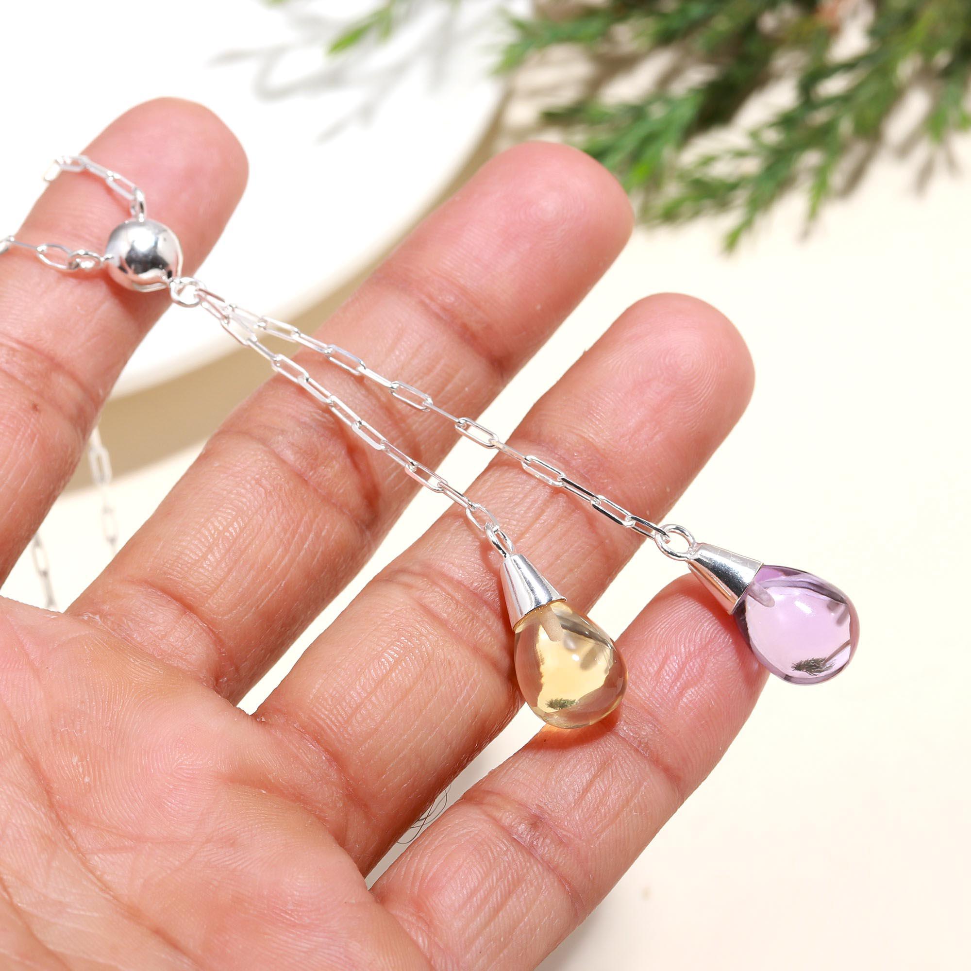 925 Silver Amethyst and Citrine Necklace