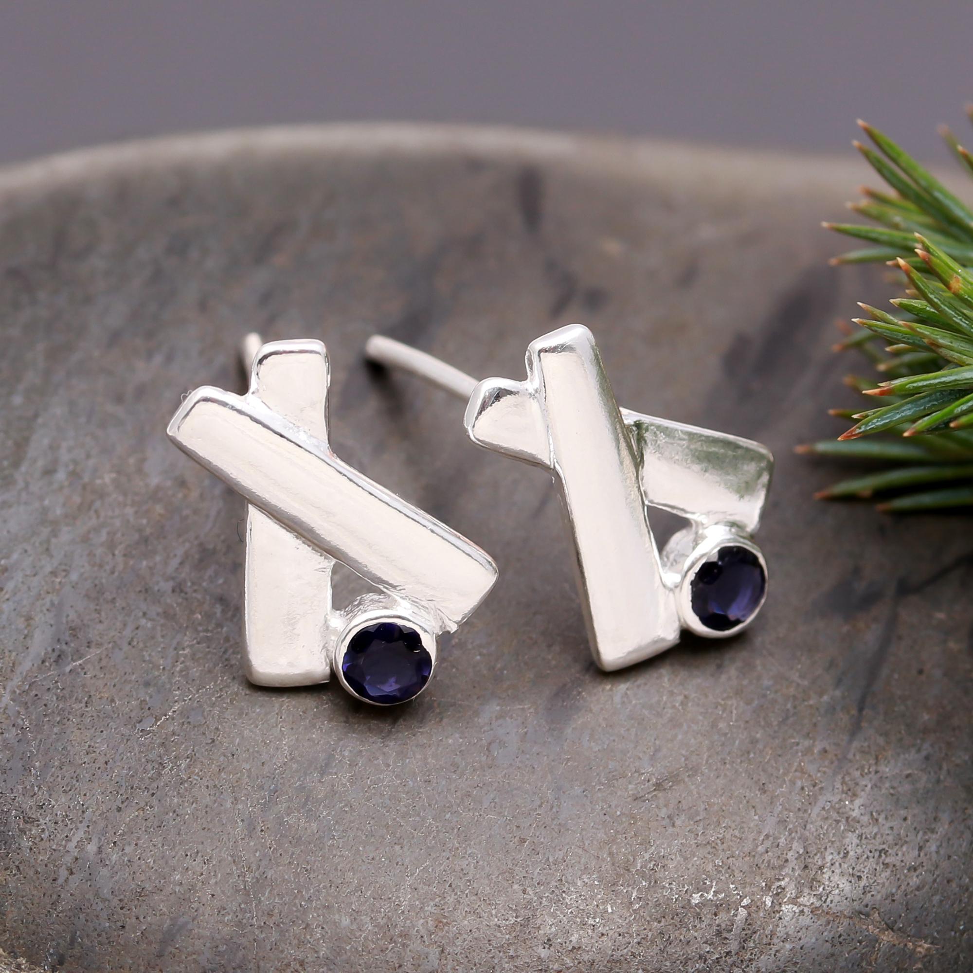 925 Silver Blue Sapphire Stud Earrings