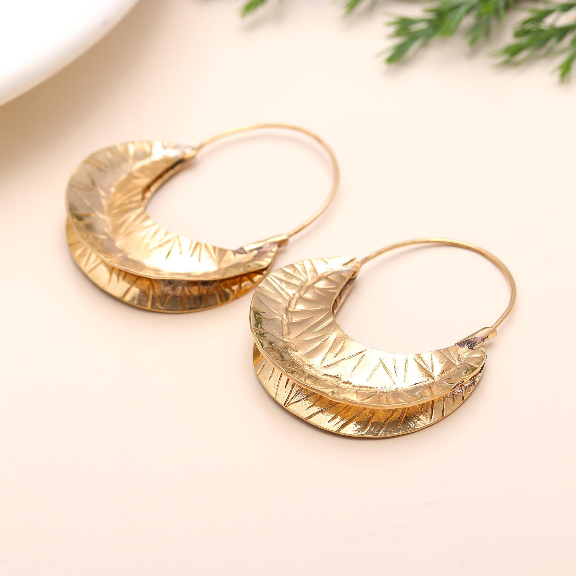 Textured Bali Hoop Earrings in Brass Hypoallergenic