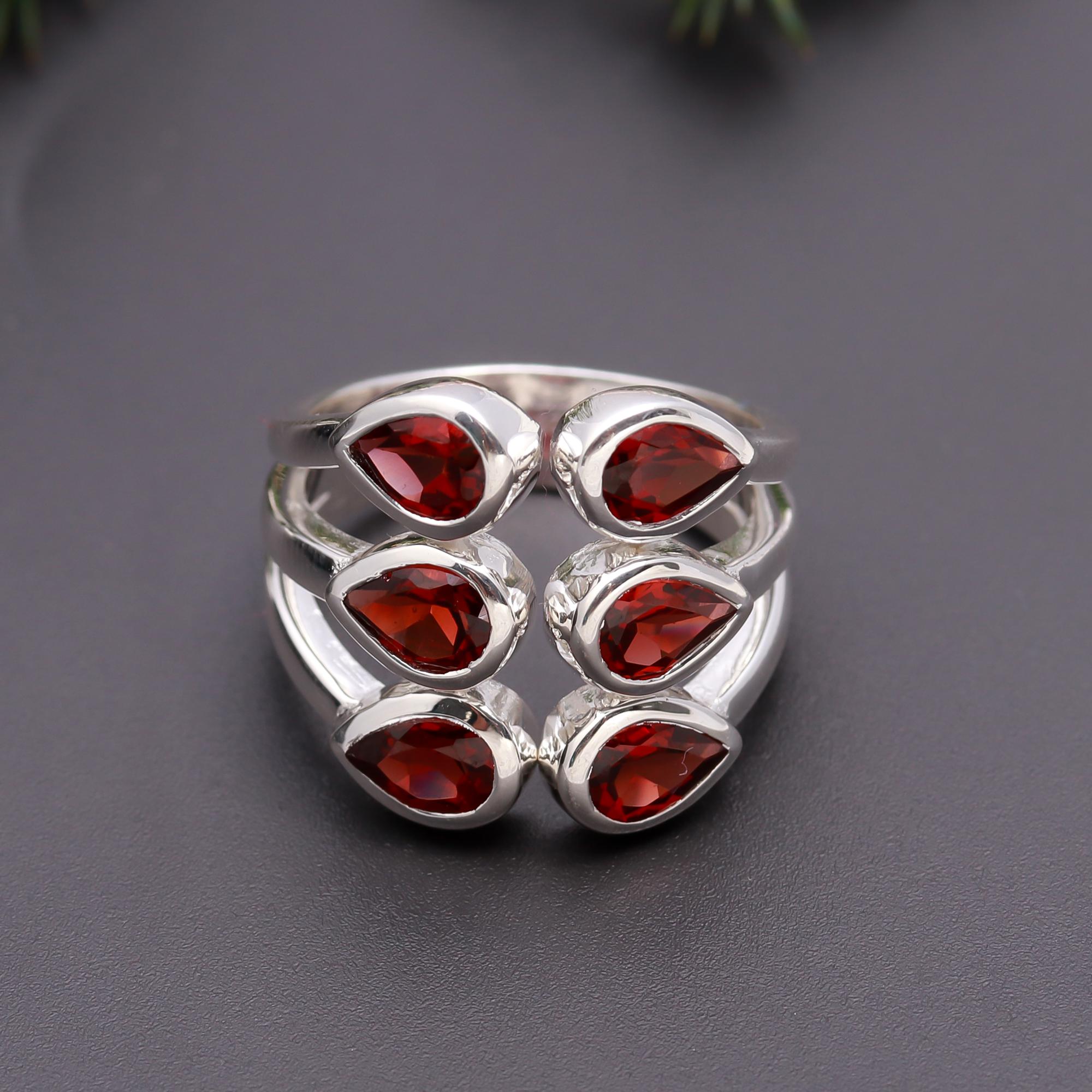 925 Silver Garnet Statement Ring