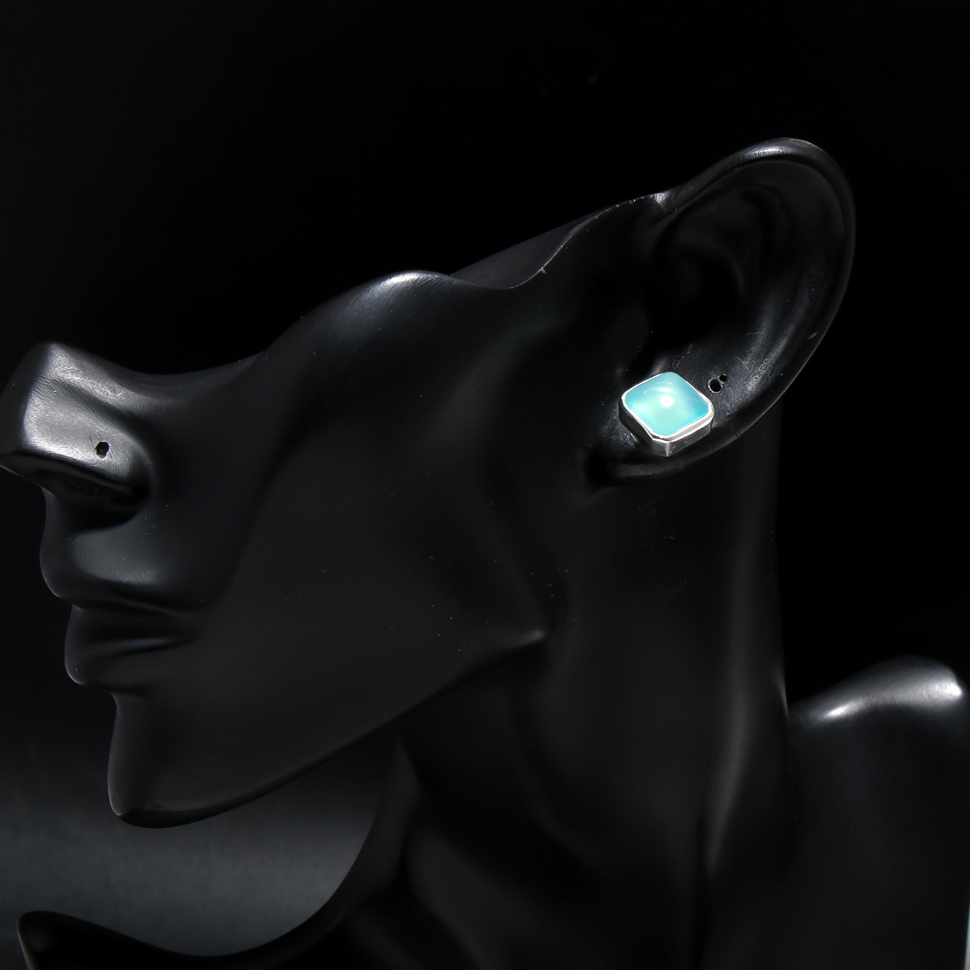 925 Silver Blue Chalcedony Stud Earrings