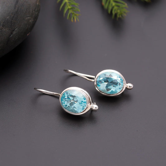 925 Silver Blue Topaz Dangle Earrings