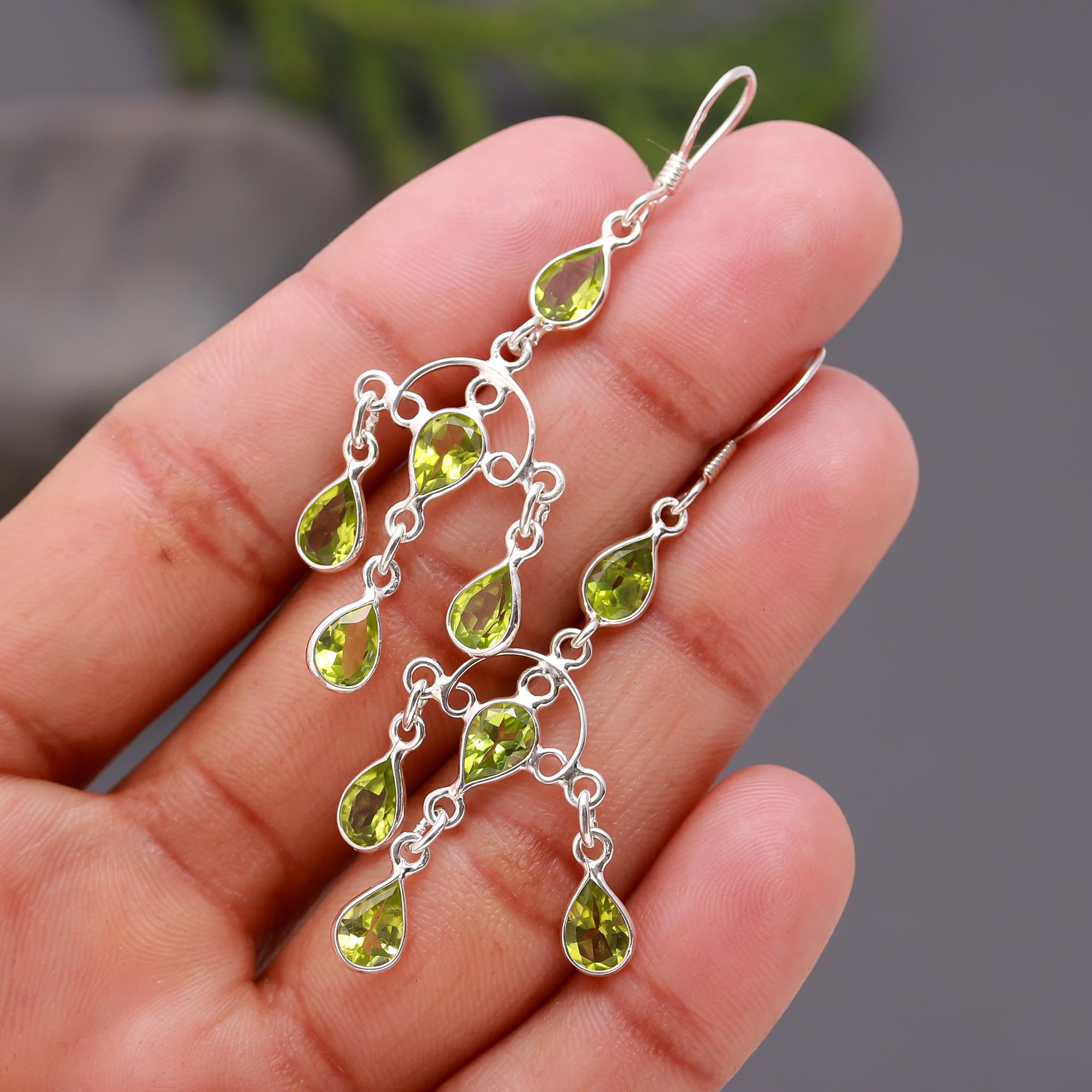 925 Silver Peridot Chandelier Earrings