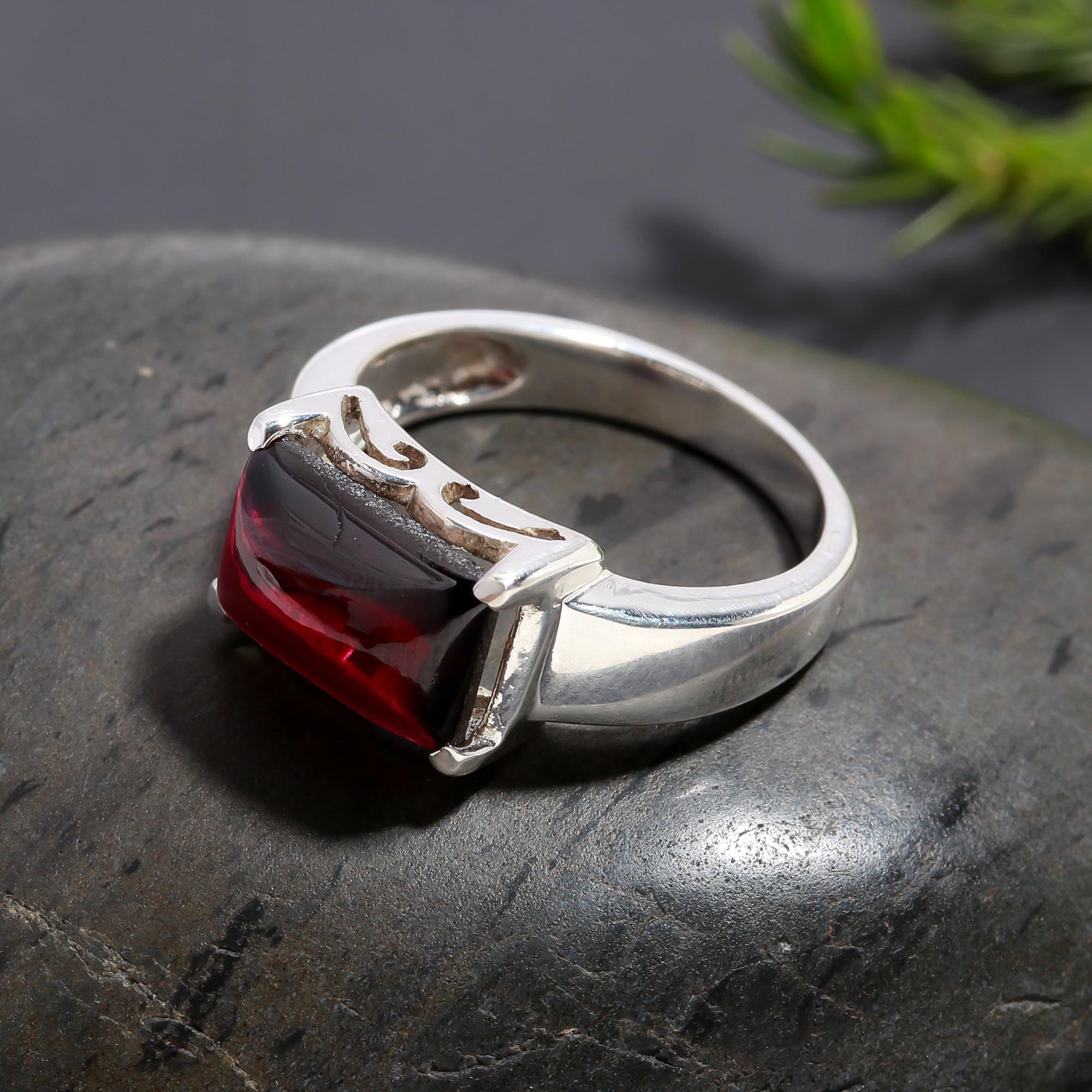 925 Silver Garnet Statement Ring