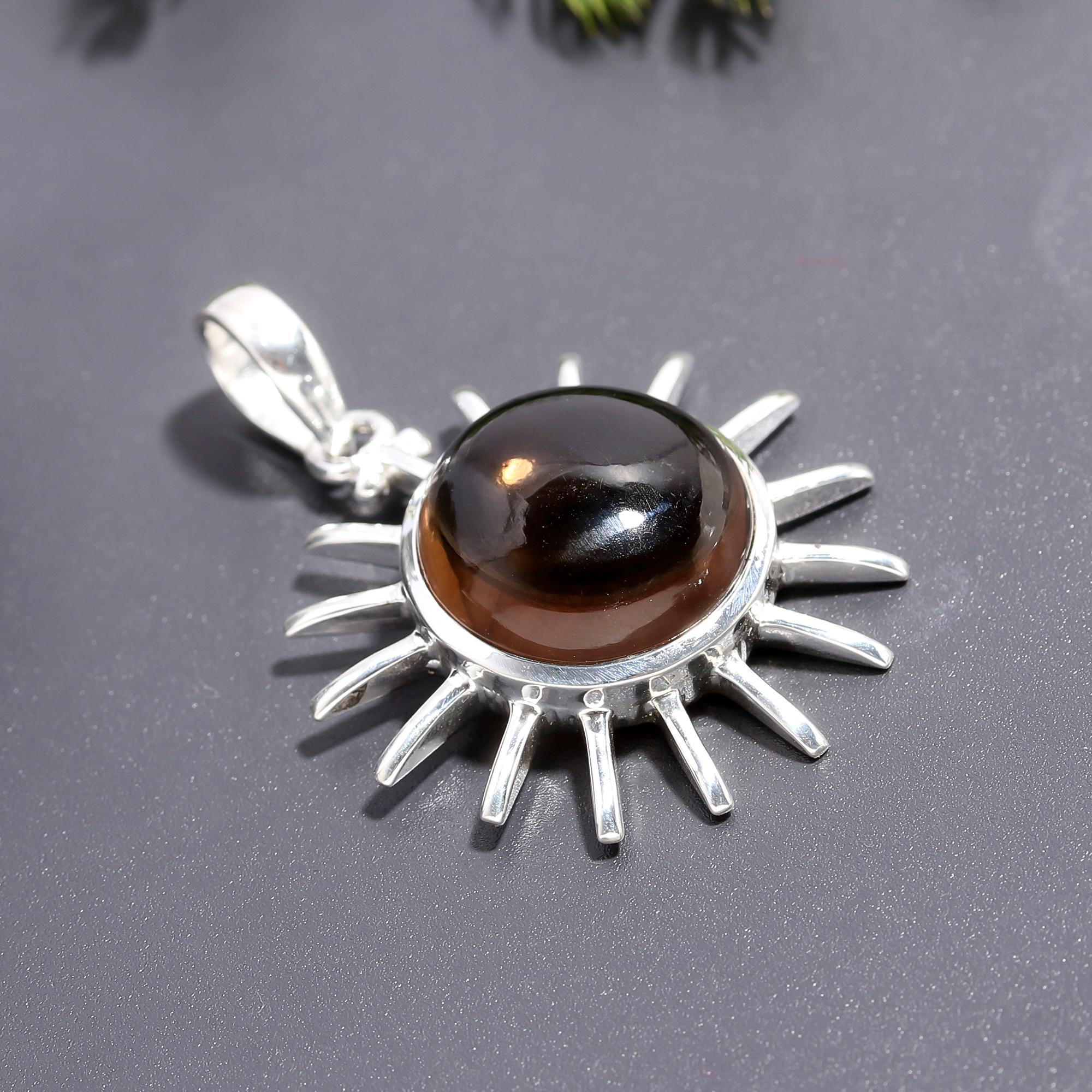 925 Silver Garnet Sunburst Pendant
