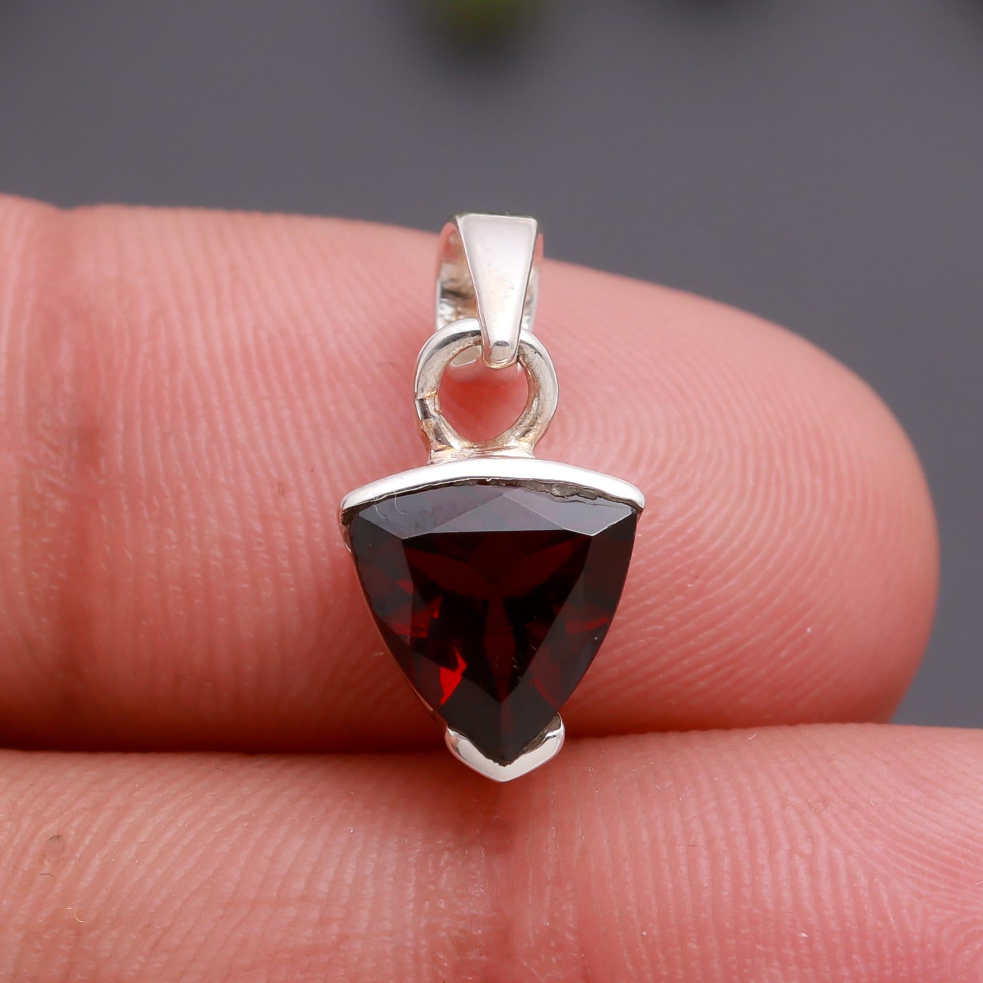 925 Silver Trillion Garnet Pendant