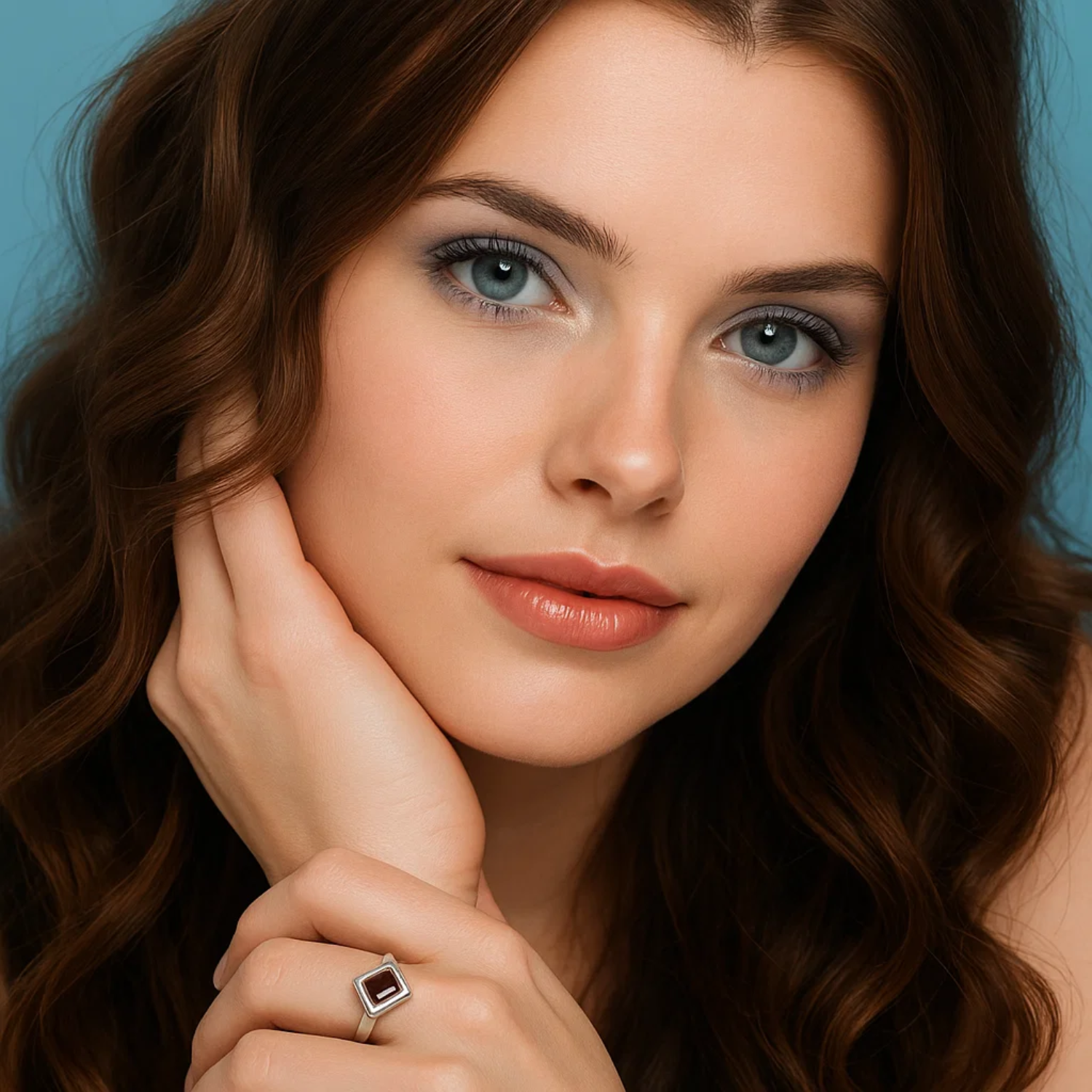 925 Silver Square Garnet Ring