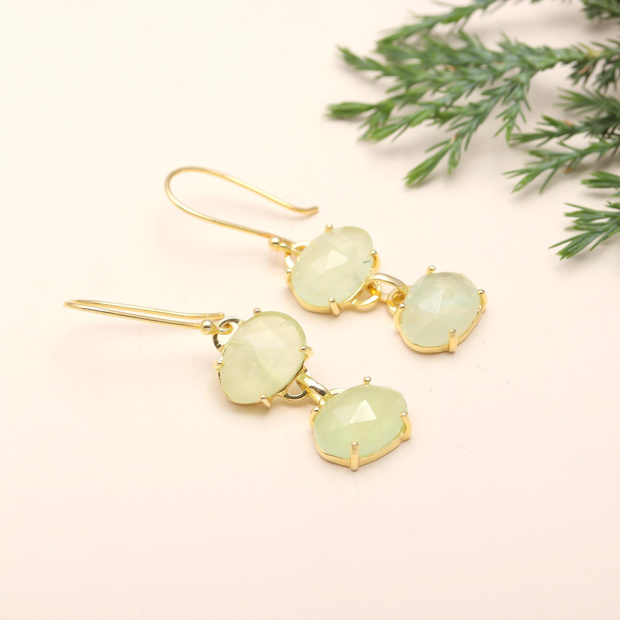 925 Silver Green Chalcedony Dangle Earrings
