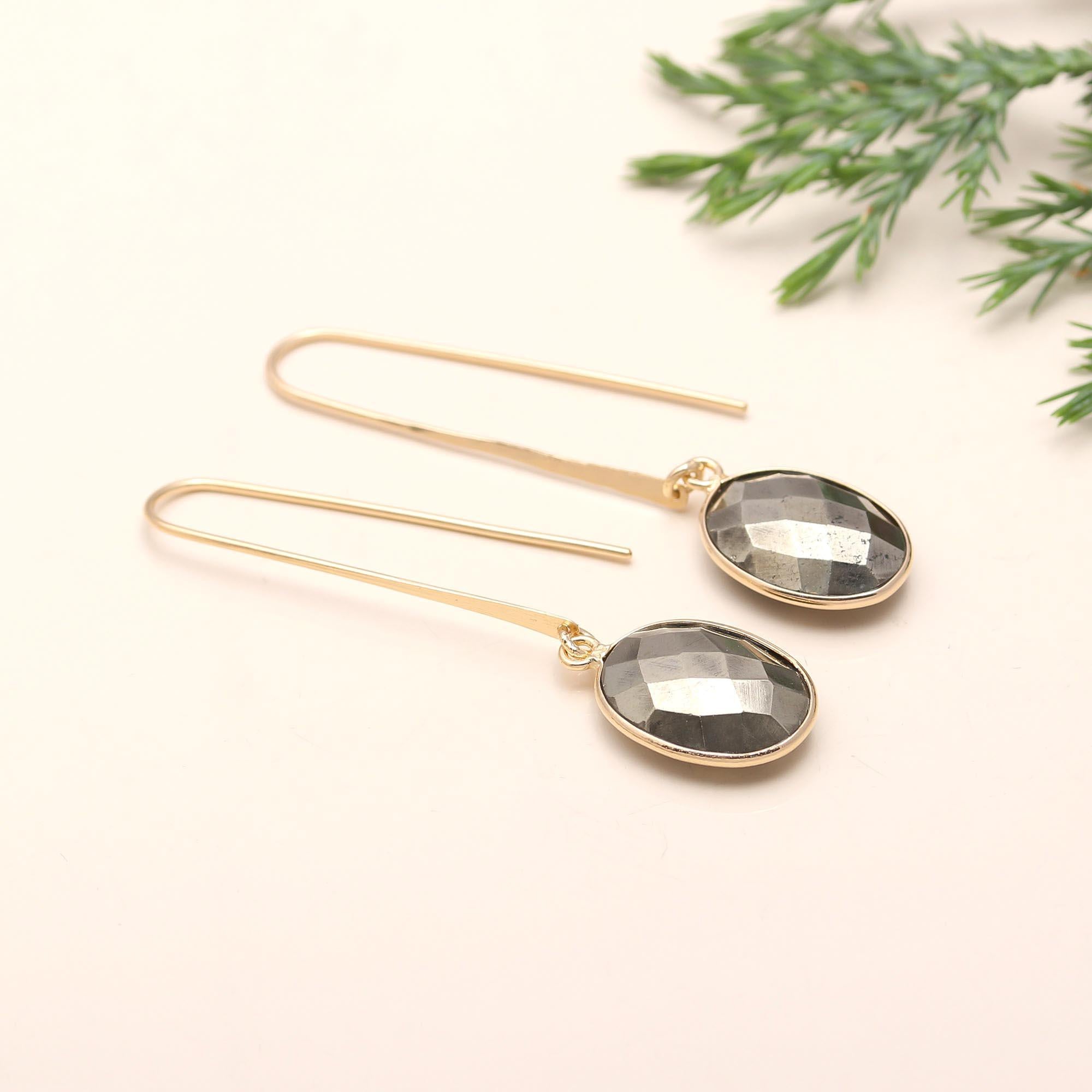 925 Silver Hematite Long Hook Earrings