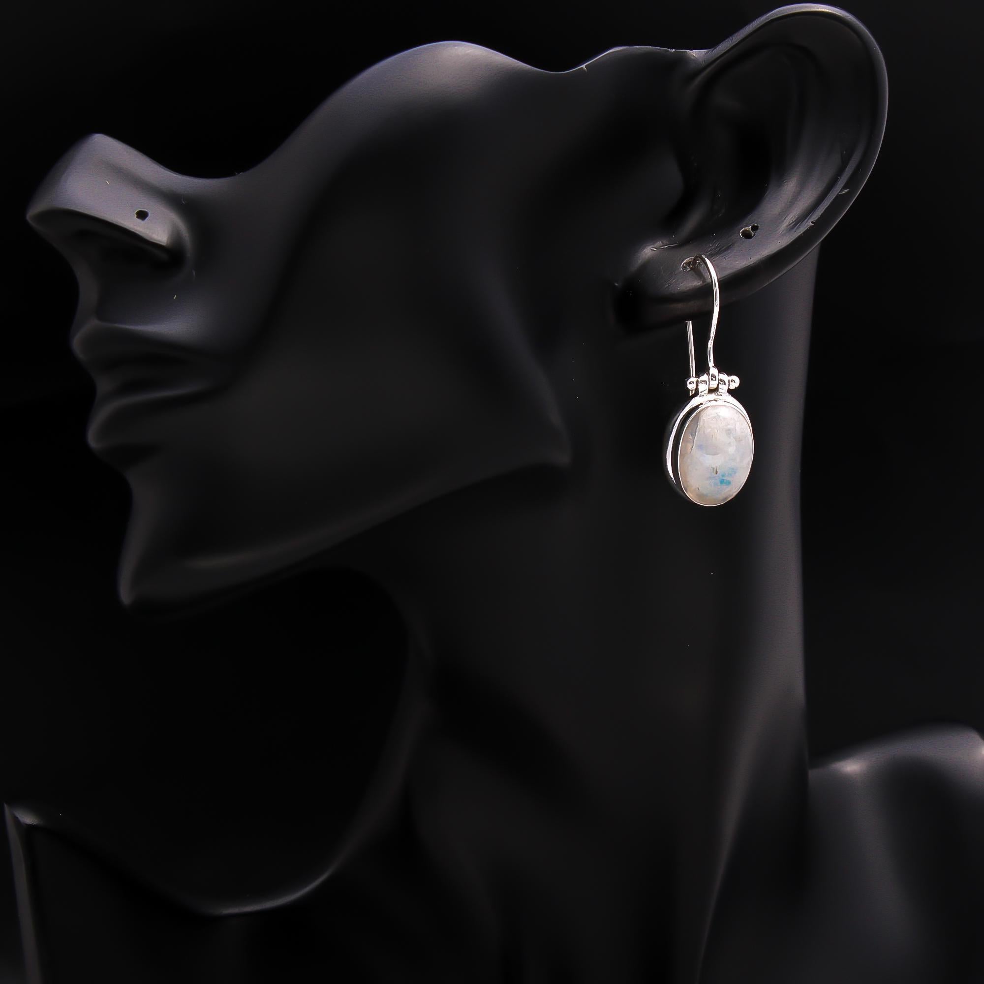 925 Silver Oval Moonstone Drop Earrings