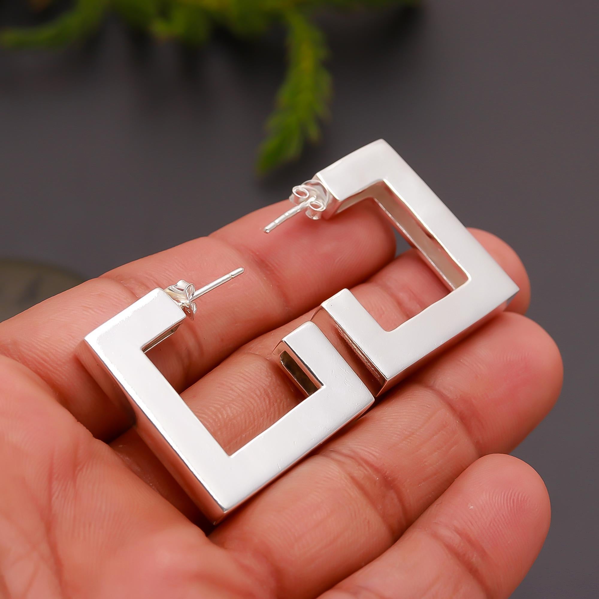 925 Silver Geometric Square Hoop Earrings