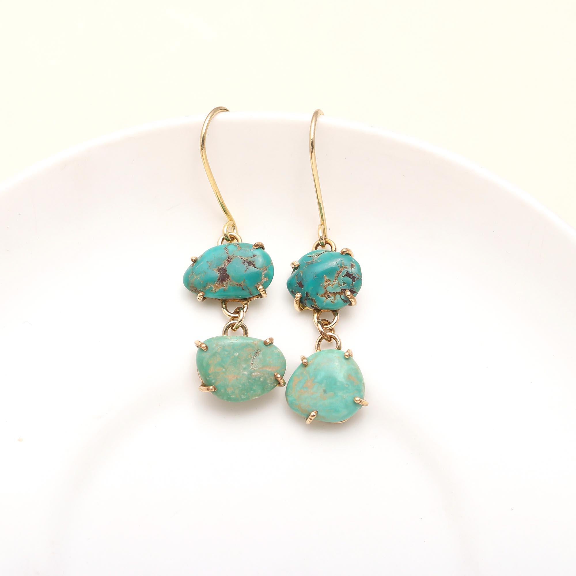 925 Silver Raw Turquoise Dangle Earrings