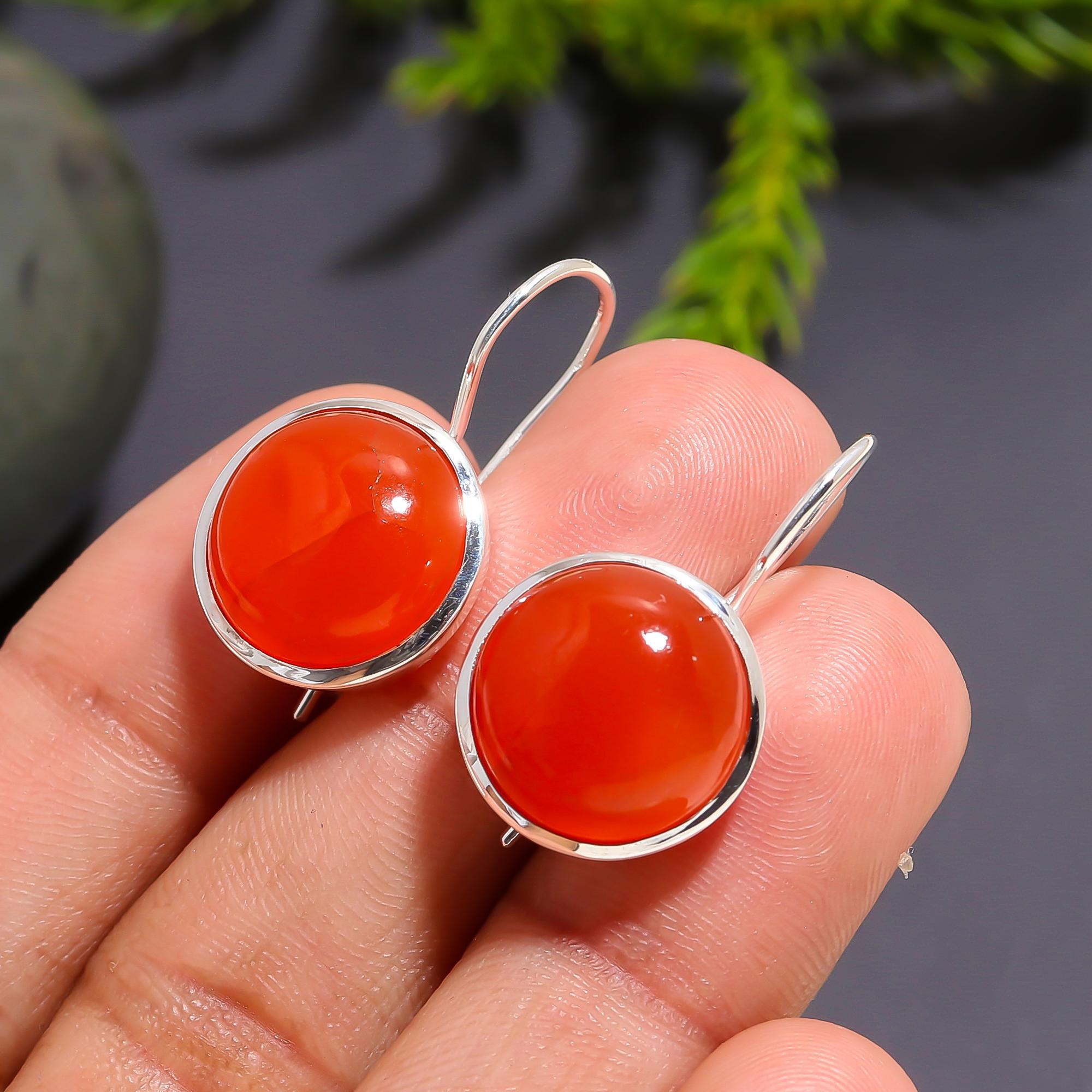 925 Silver Round Carnelian Drop Earrings