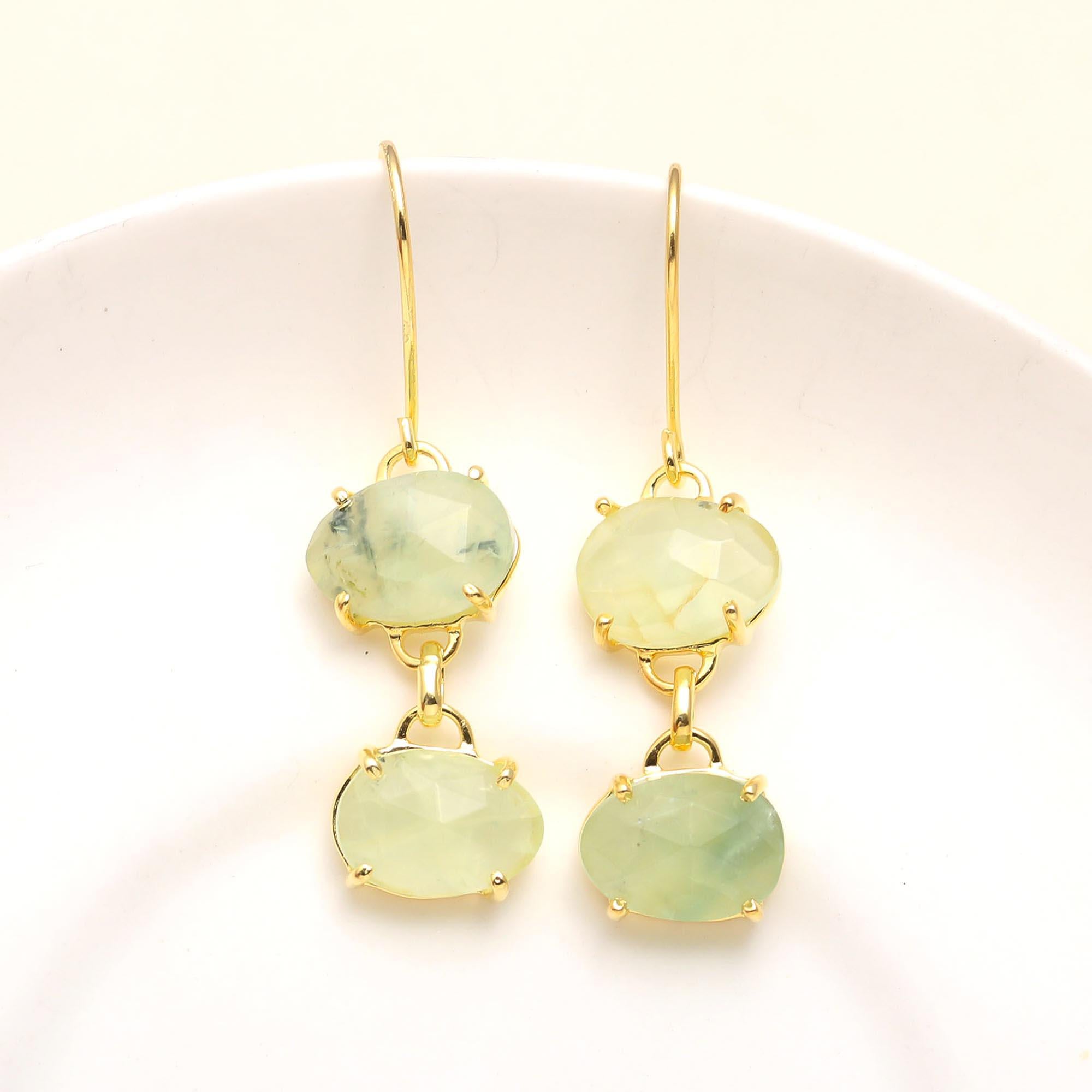 925 Silver Prehnite Dangle Earrings