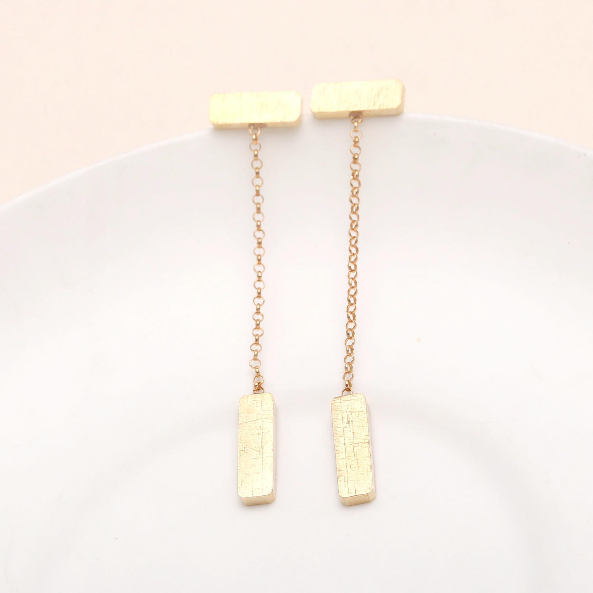 925 Silver Bar Chain Drop Earrings
