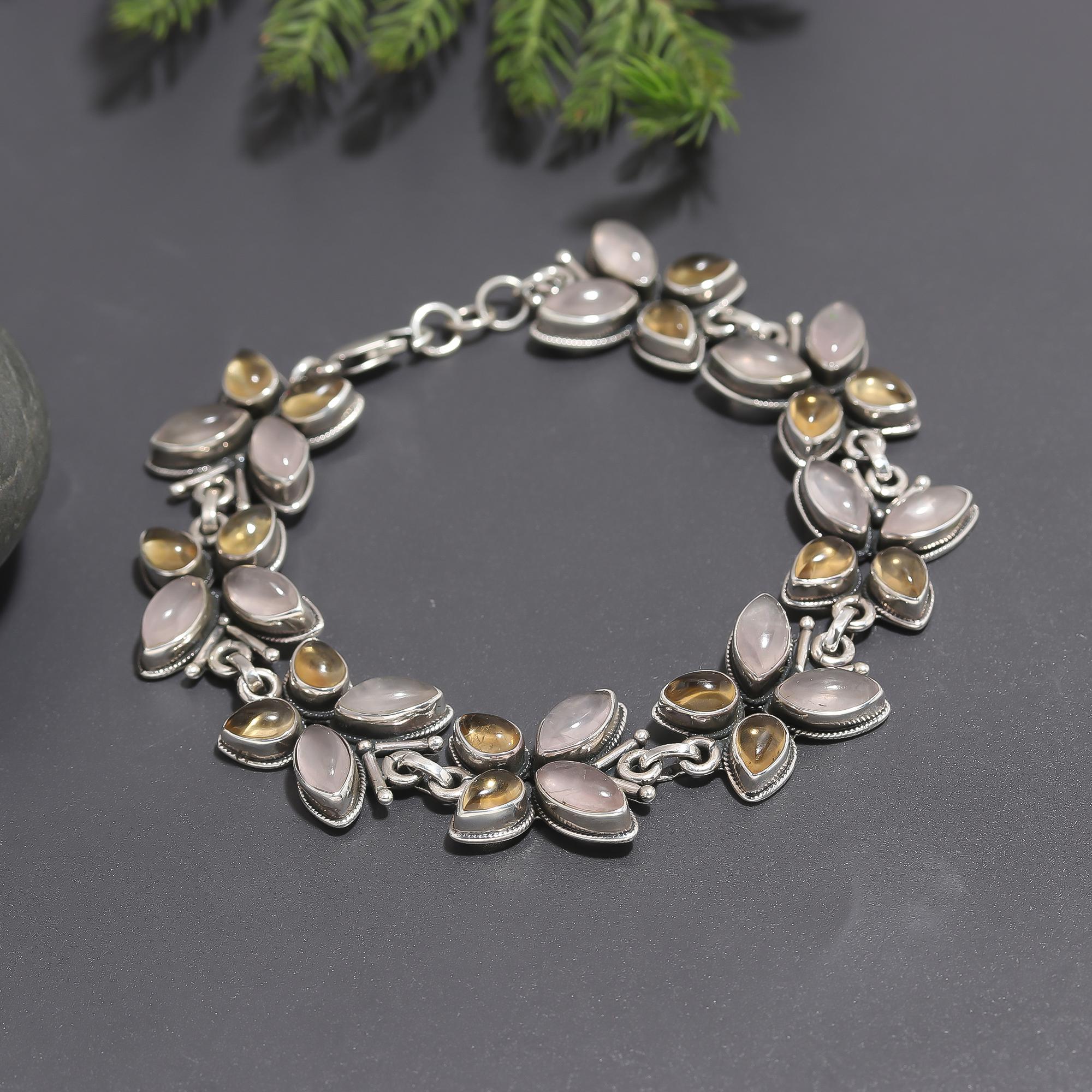 925 Silver Floral Grey Moonstone and Cat’s Eye Bracelet