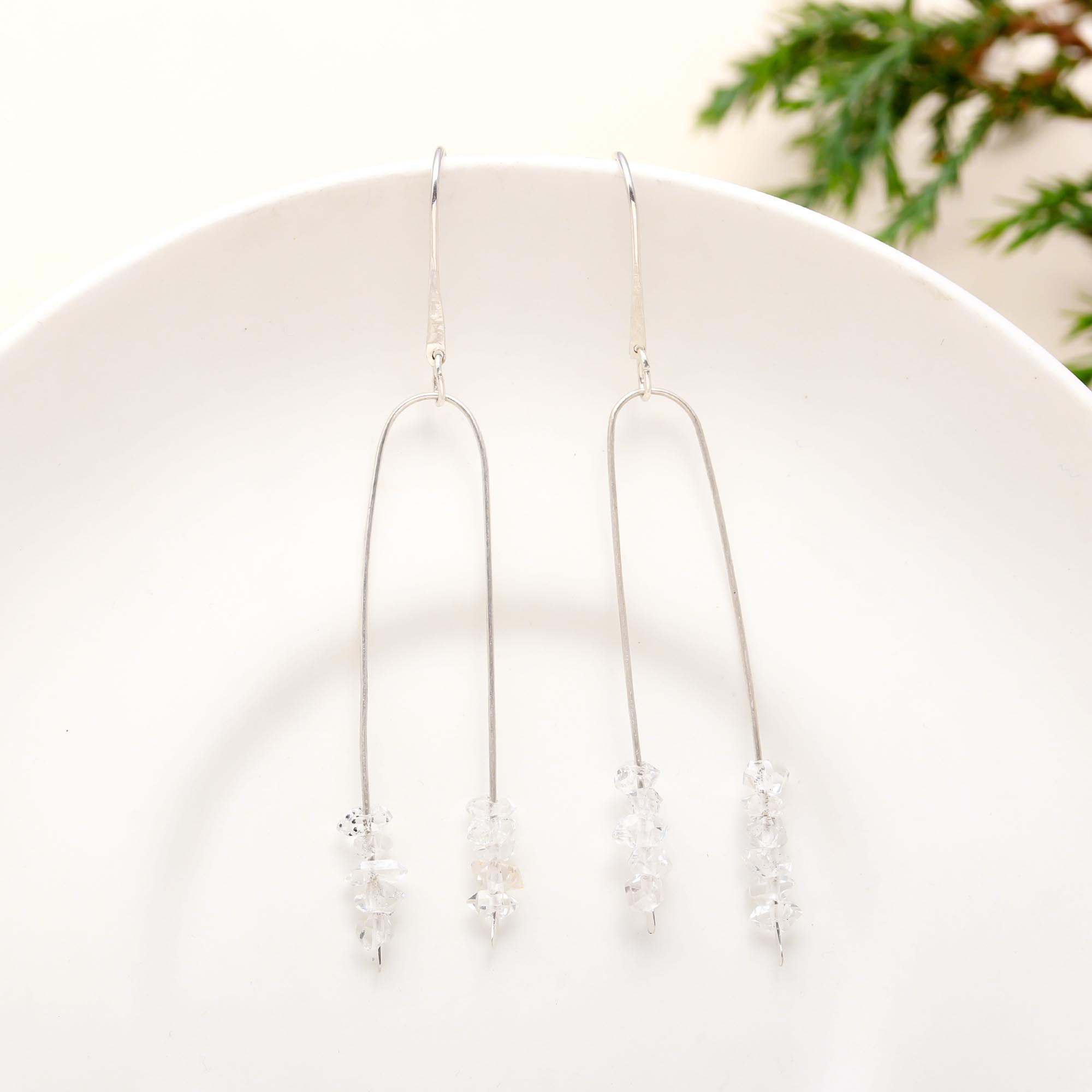 925 Sterling Silver Herkimer Diamond Beaded Long Dangle Earrings