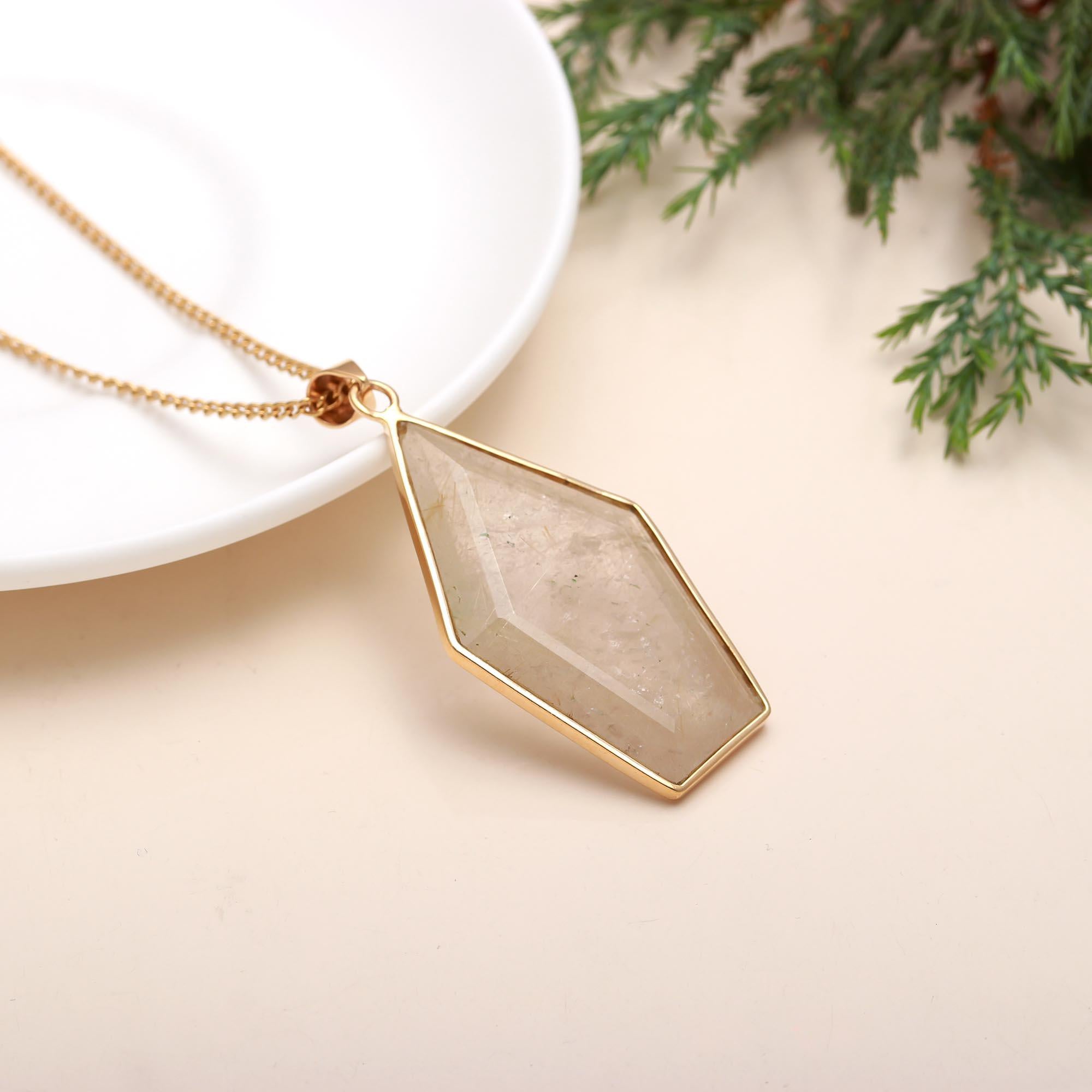 925 Silver Rutilated Quartz Pendant Necklace