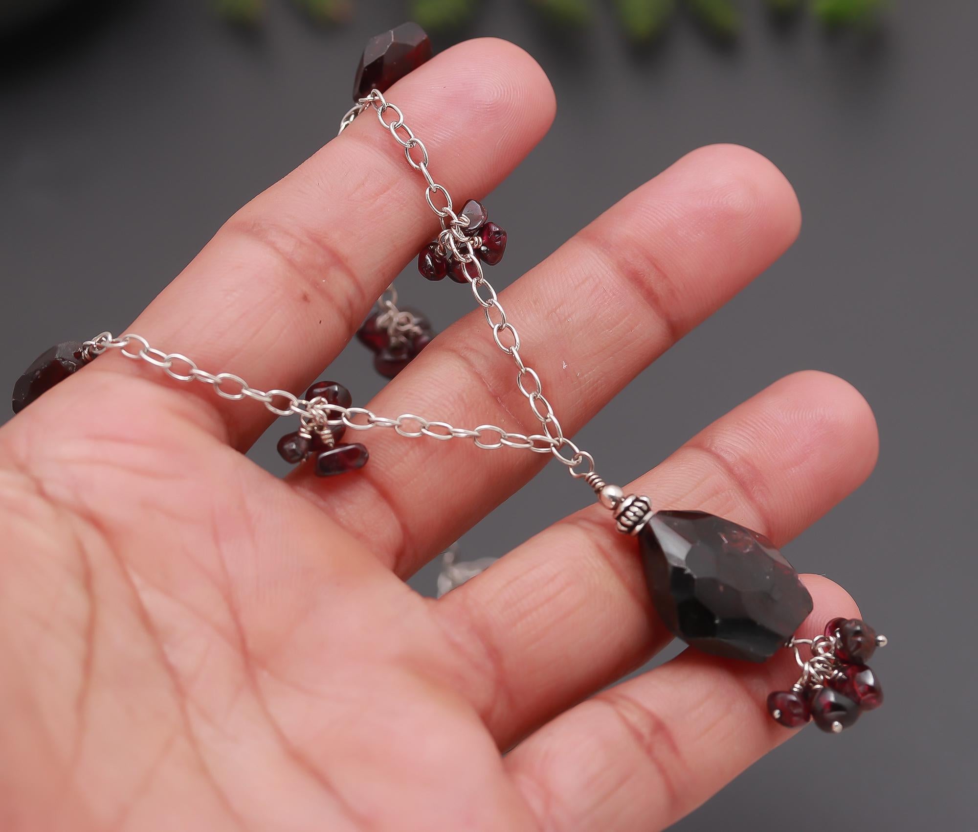 925 Silver Garnet Beads Pendant Necklace