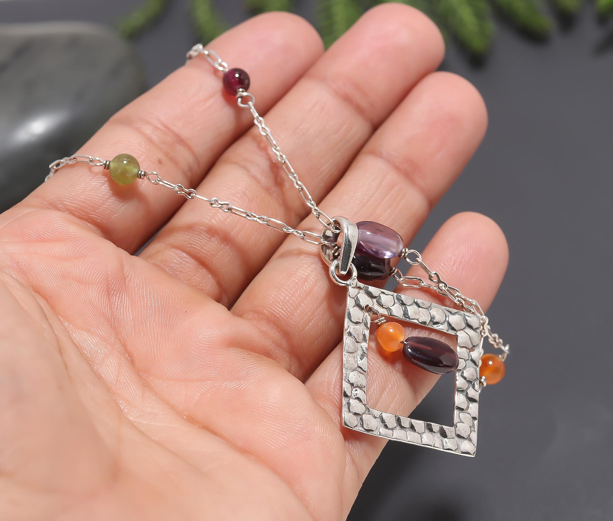 925 Silver Mixed Gemstones Pendant Necklace
