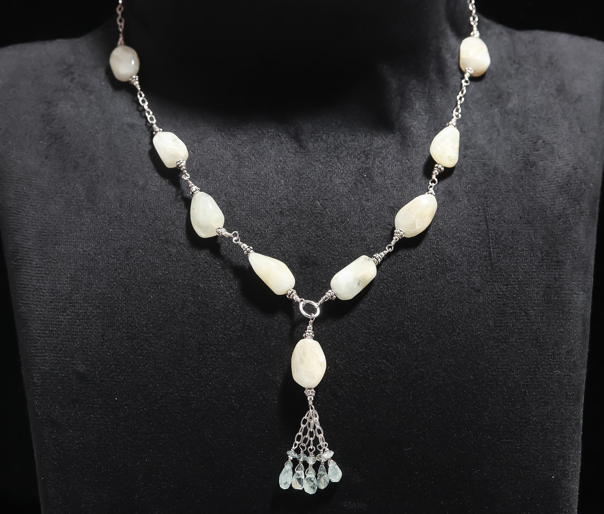 925 Silver Aquamarine Beads Necklace