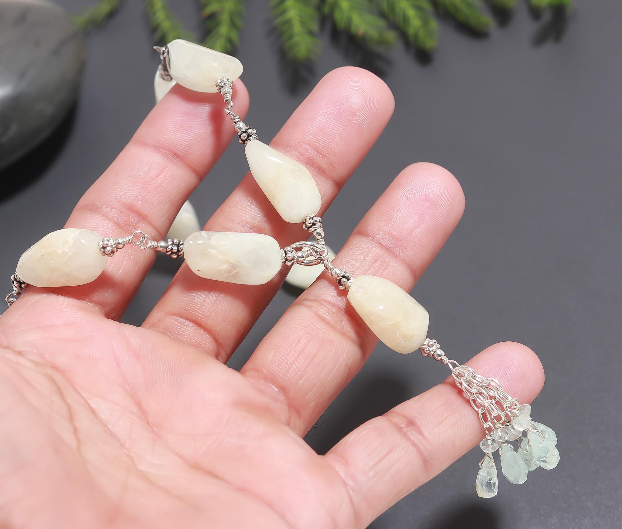 925 Silver Aquamarine Beads Necklace