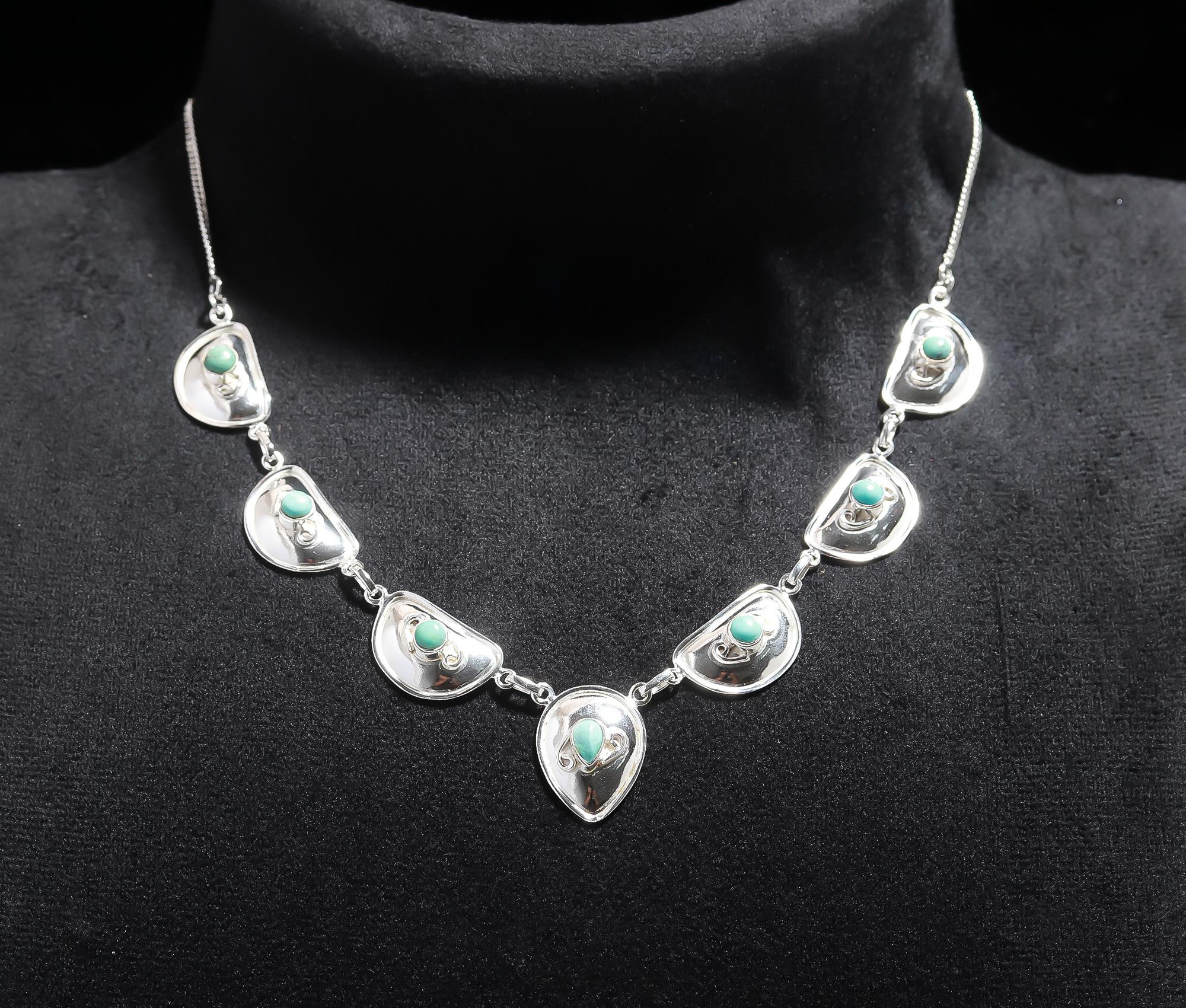 925 Silver Green Turquoise Panel Necklace
