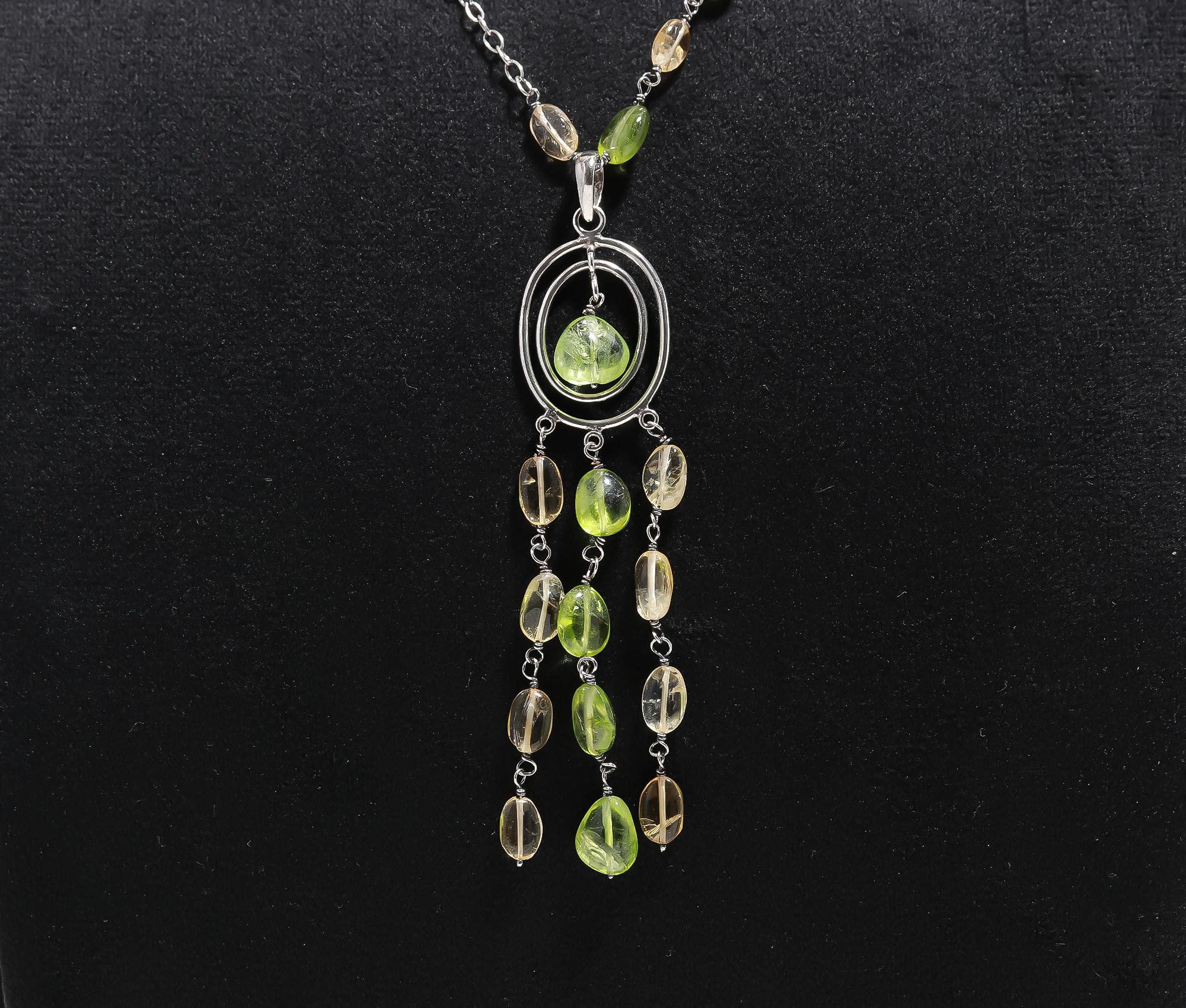 925 Silver Peridot and Citrine Beaded Necklace