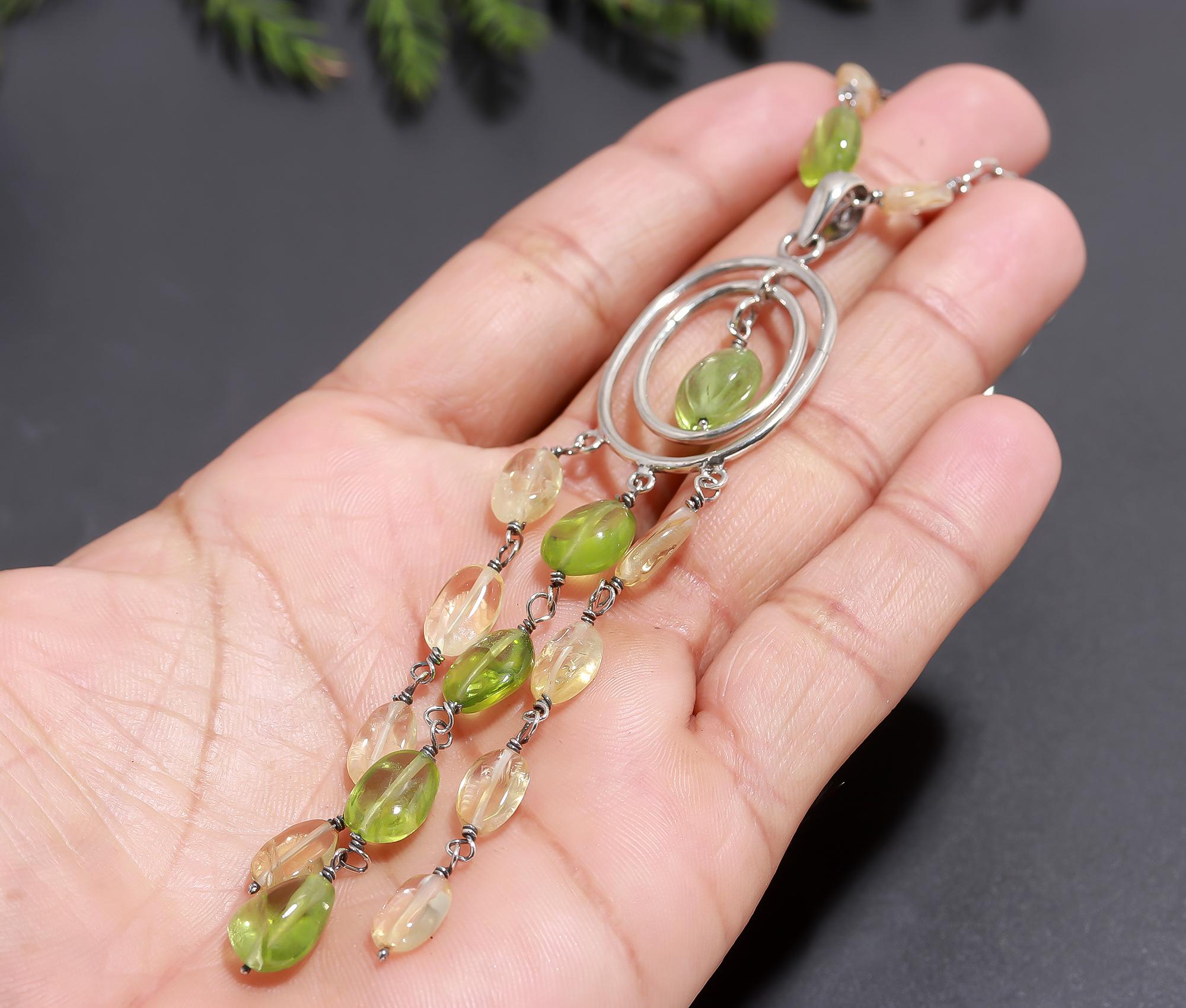 925 Silver Peridot and Citrine Beaded Necklace