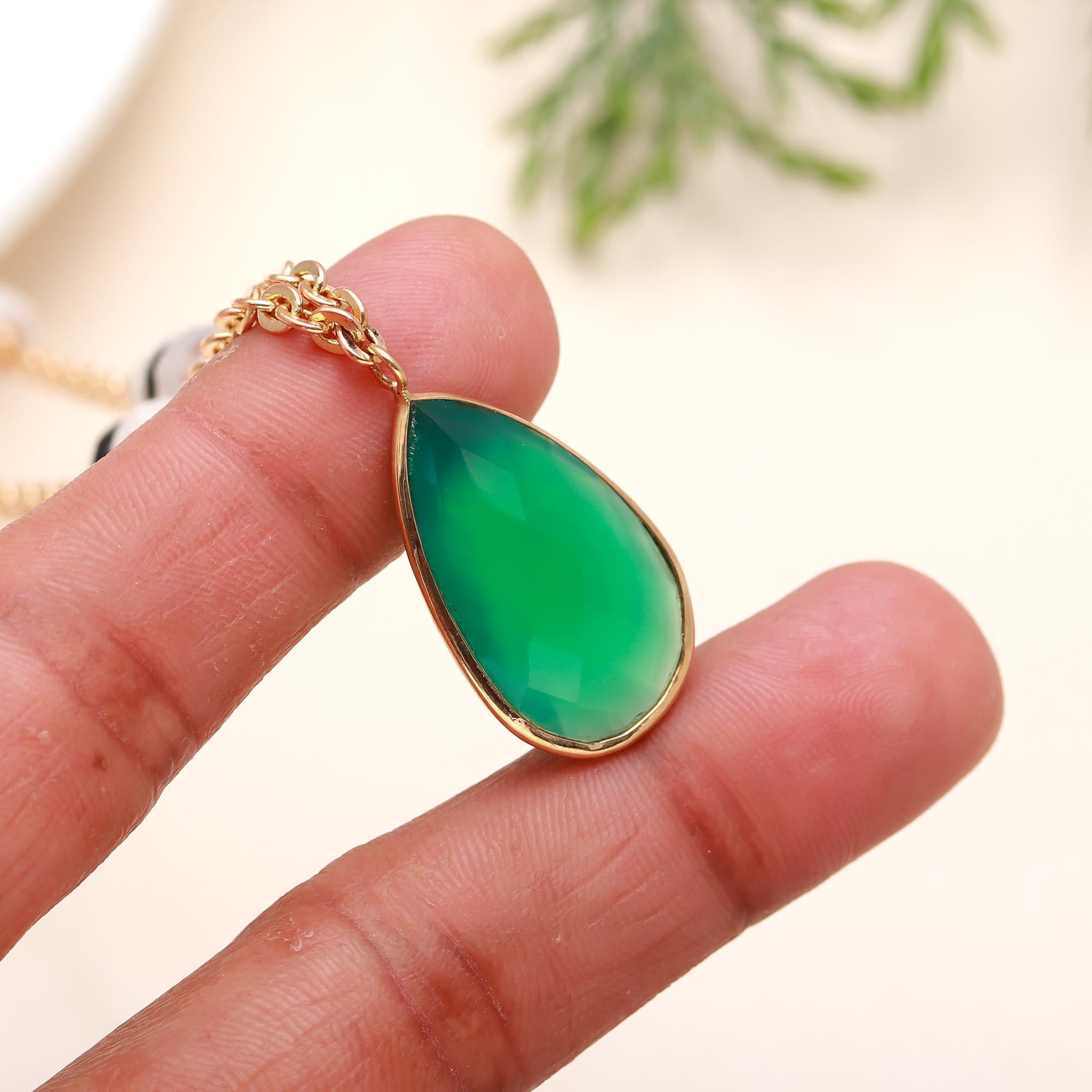 925 Silver Green Onyx Pendant Necklace