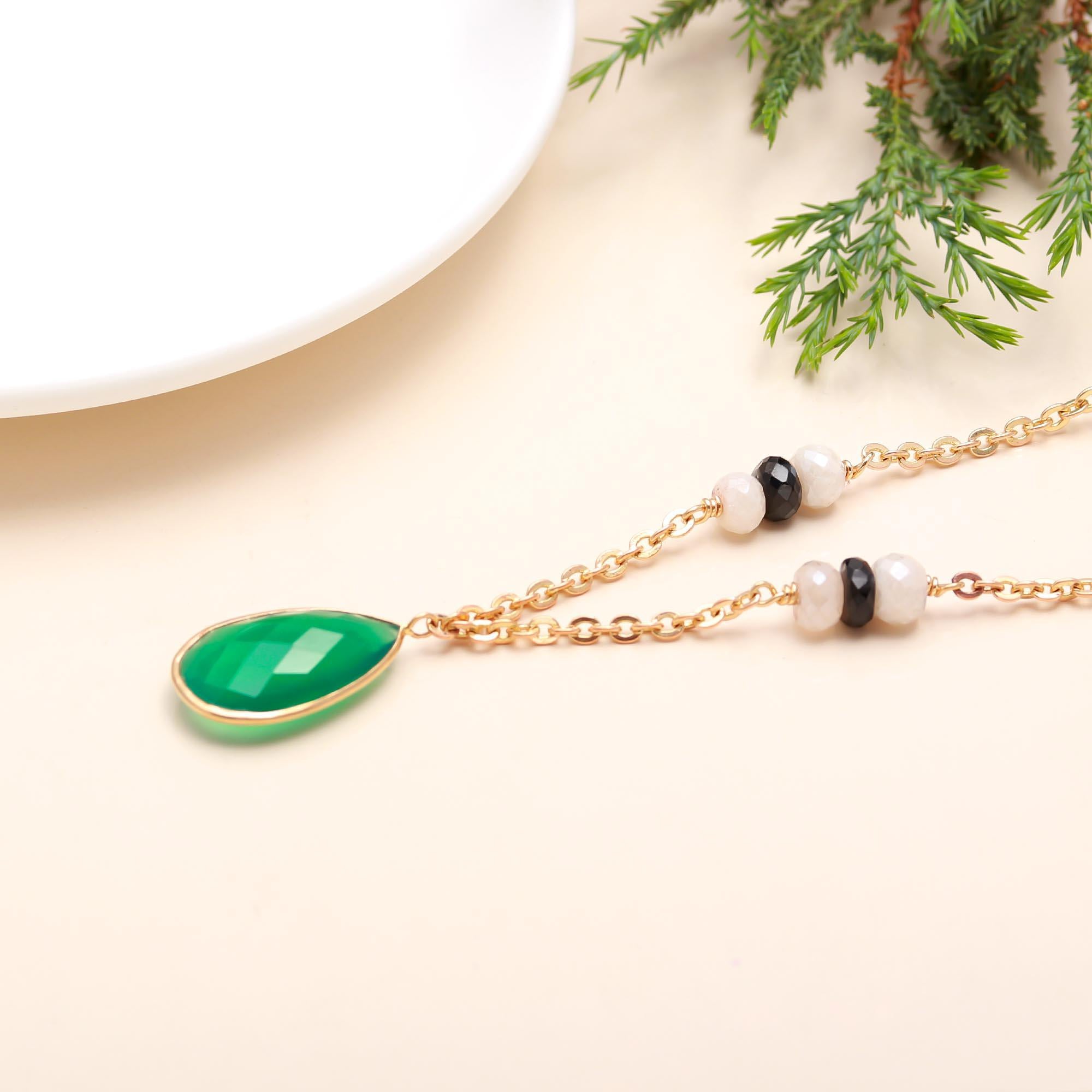 925 Silver Green Onyx Pendant Necklace