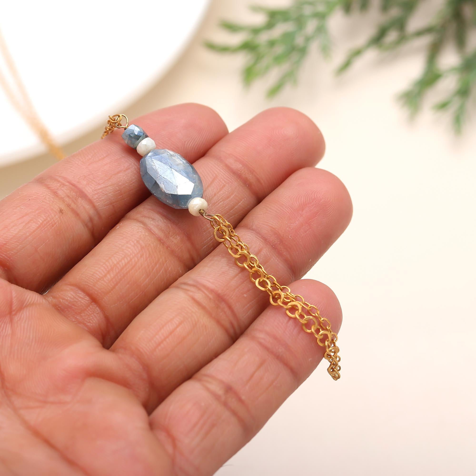 925 Silver Blue Quartz Tassel Necklace