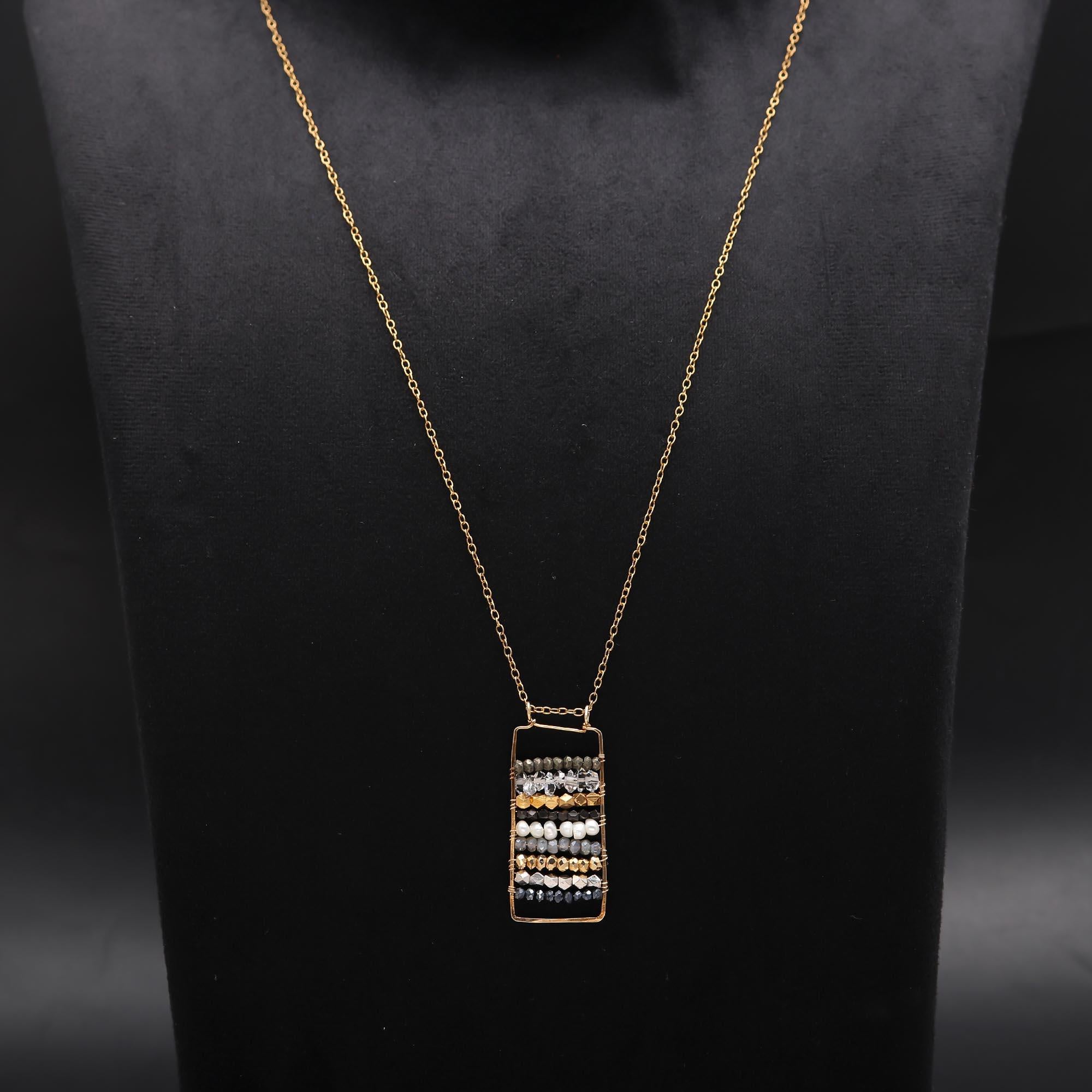 925 Silver Multi-Stone Bar Pendant Necklace