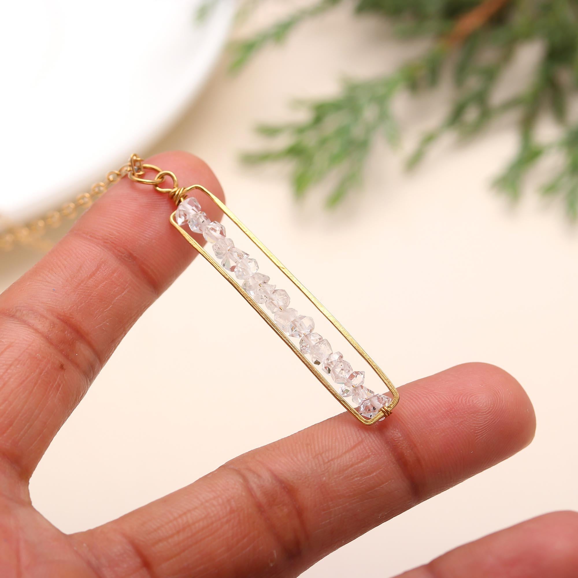 925 Silver Quartz Bar Pendant Necklace