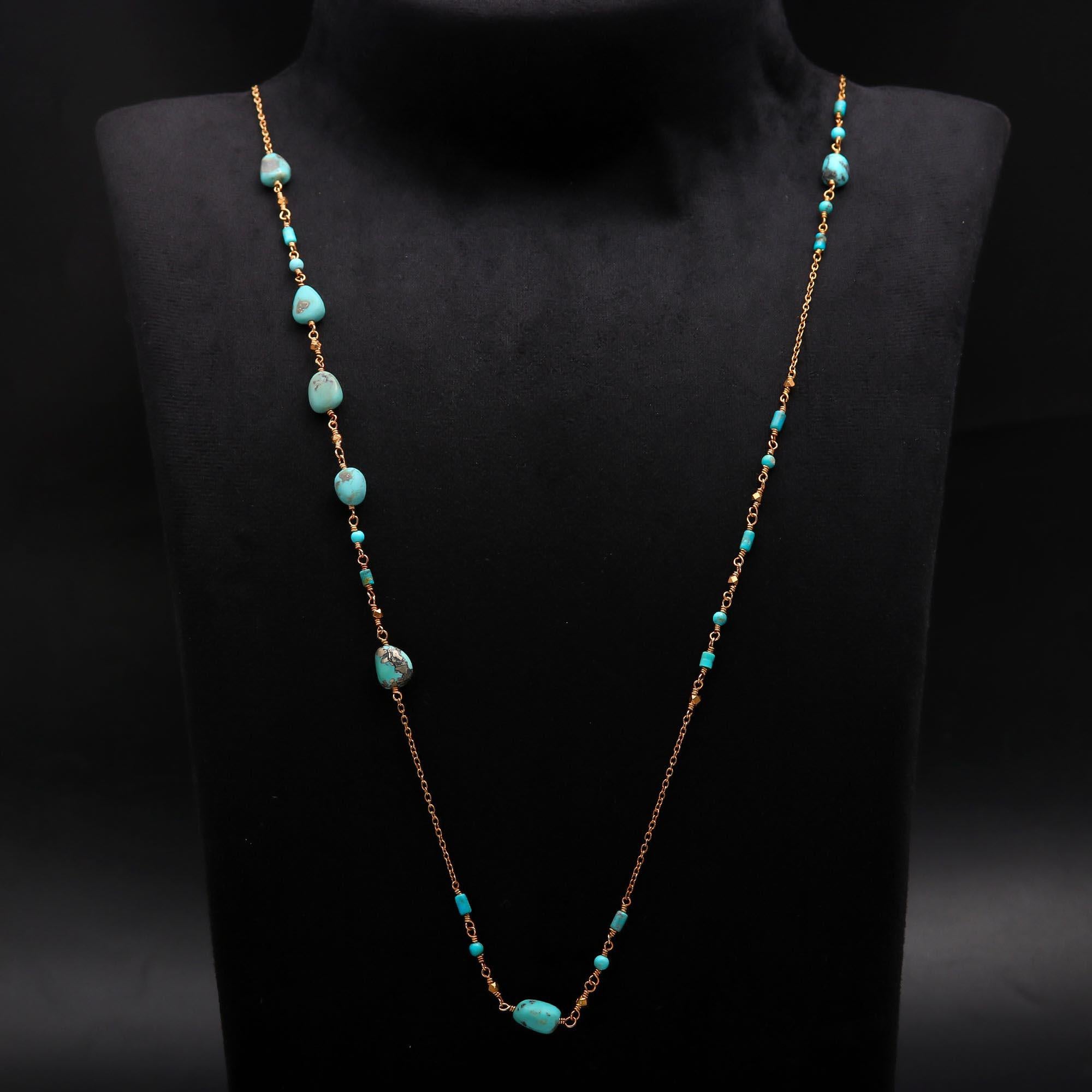 925 Silver Turquoise Long Chain Necklace