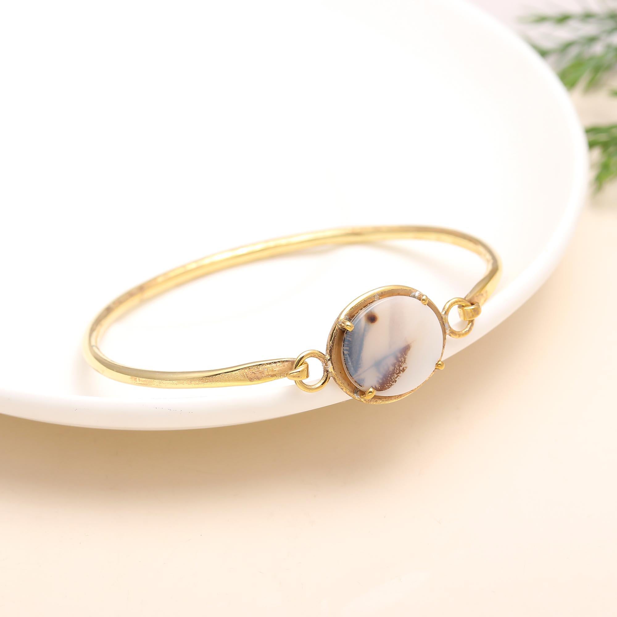 925 Silver Dendritic Agate Bangle Bracelet