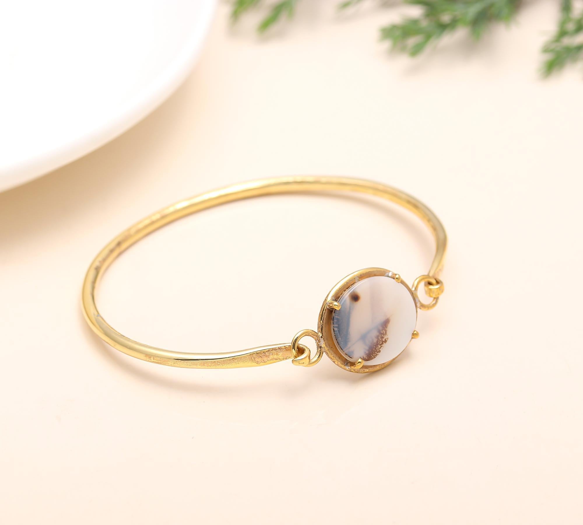 925 Silver Dendritic Agate Bangle Bracelet