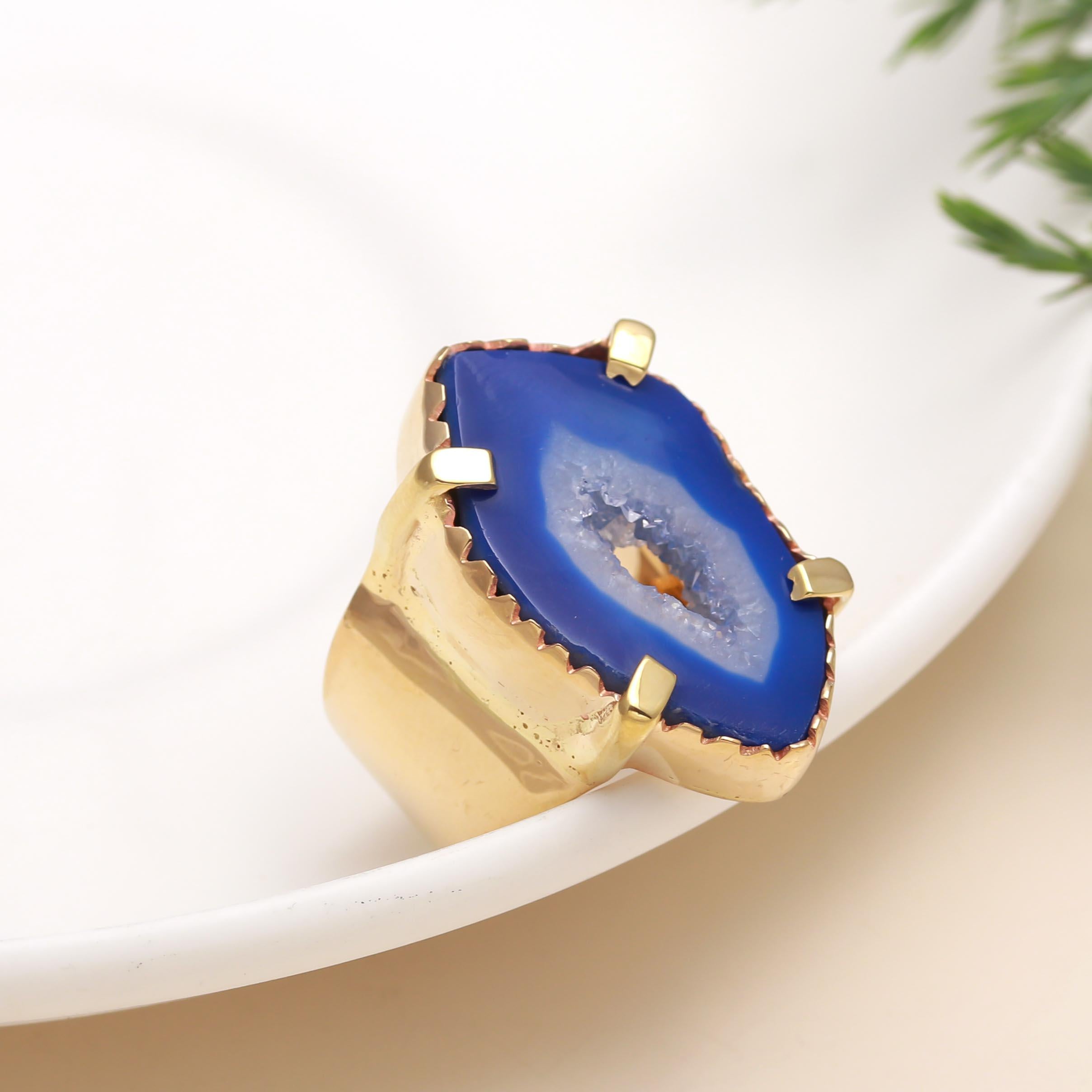 925 Silver Blue Agate Druzy Ring