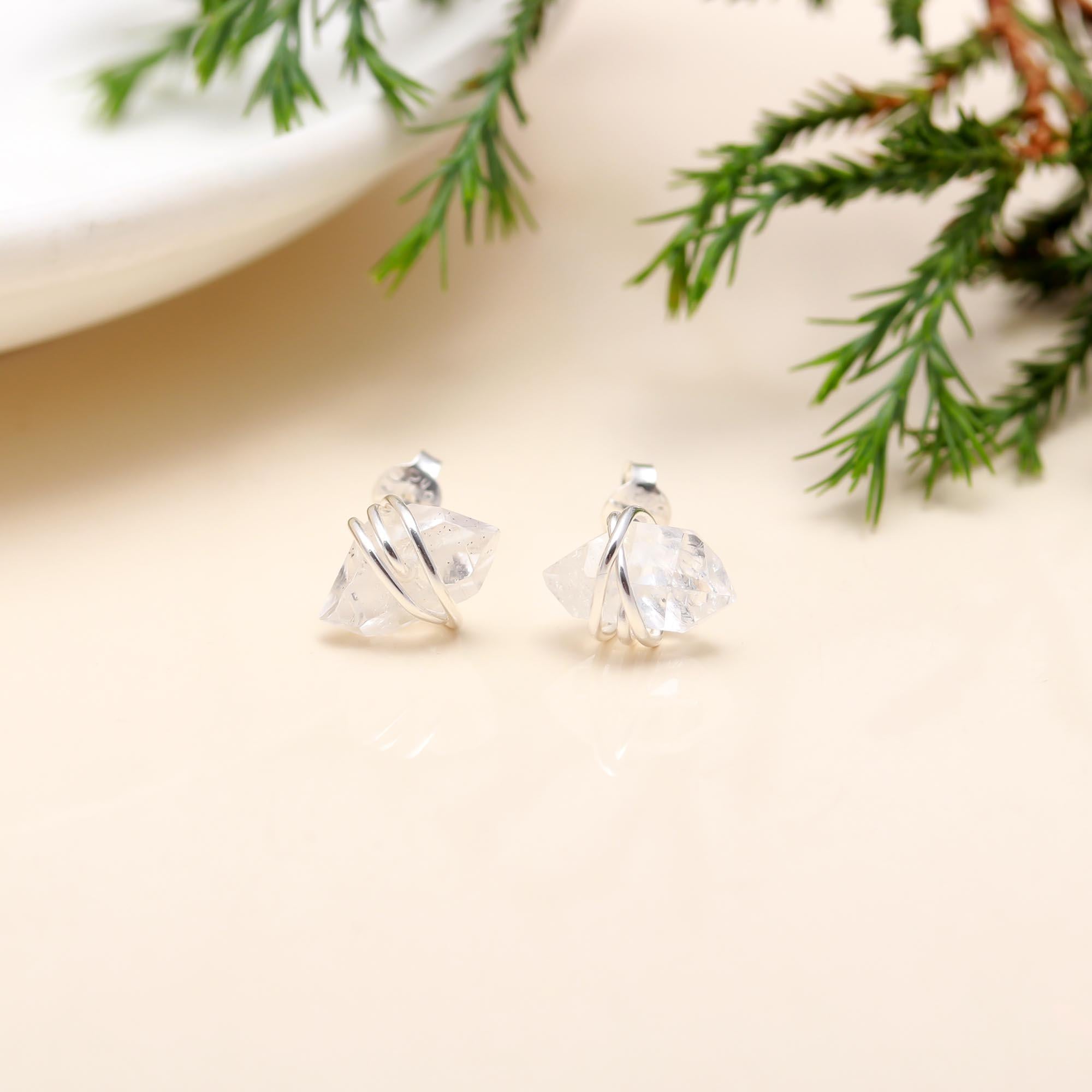 925 Silver Herkimer Quartz Stud Earrings