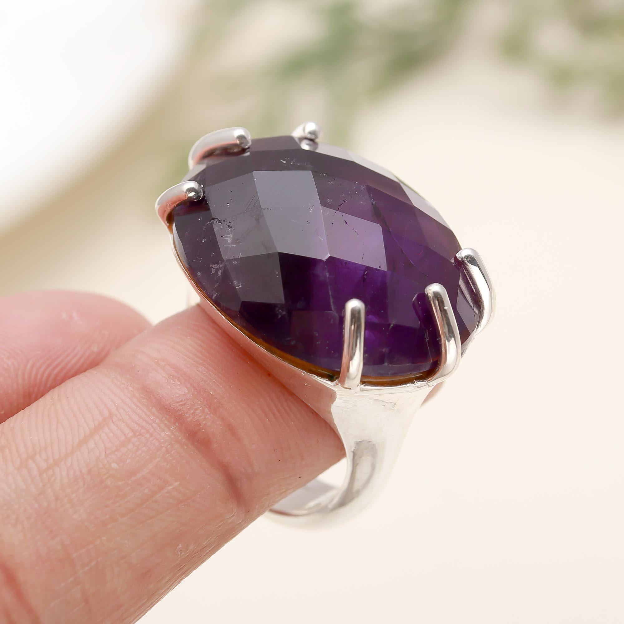 925 Silver Faceted Amethyst Ring