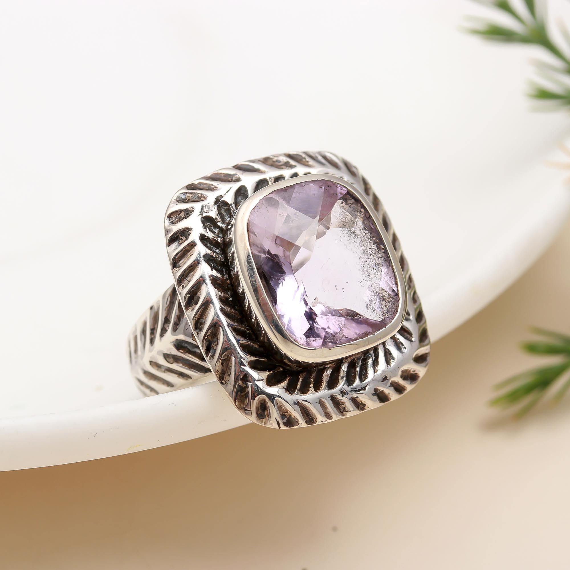 925 Silver Faceted Amethyst Ring