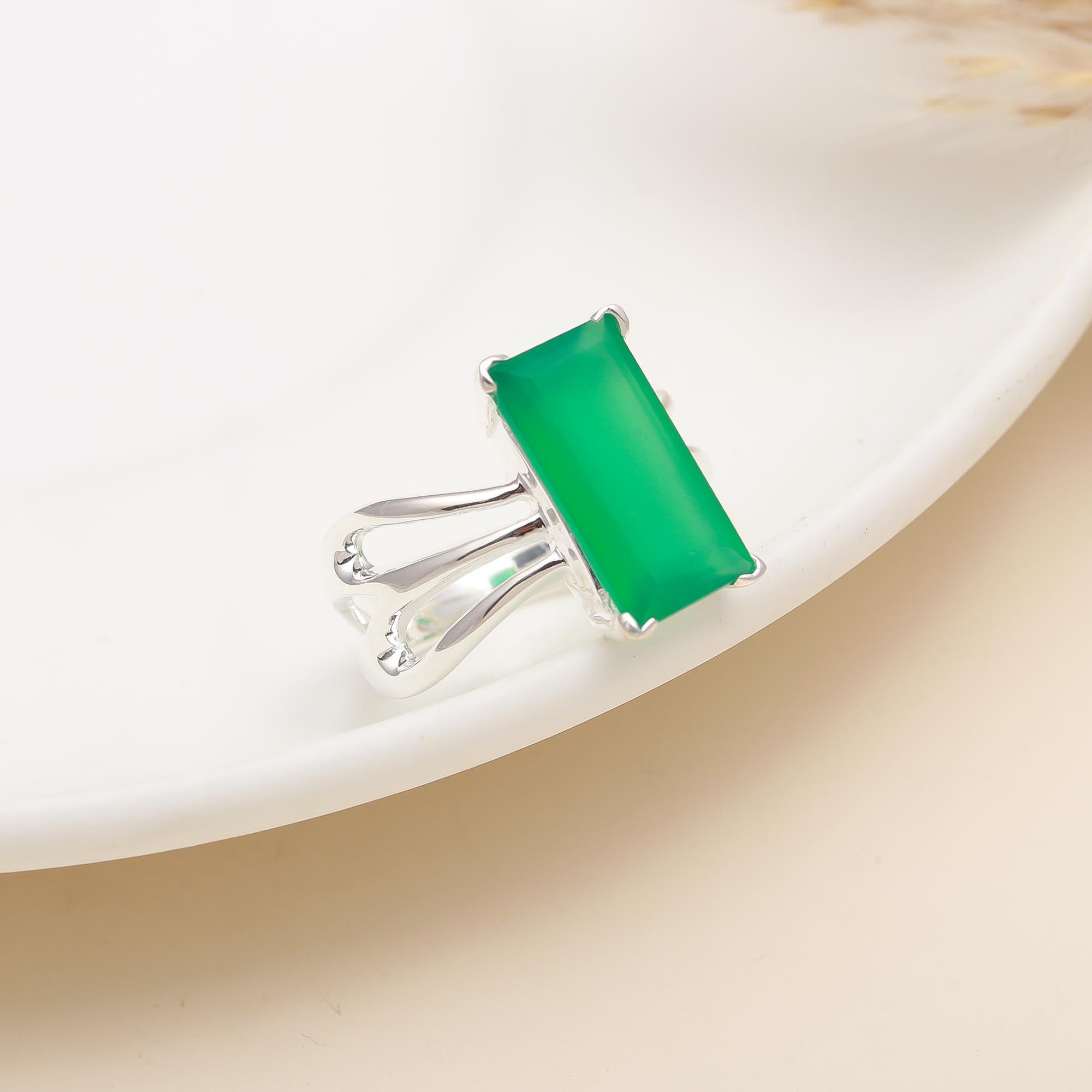 925 Silver Green Onyx Ring