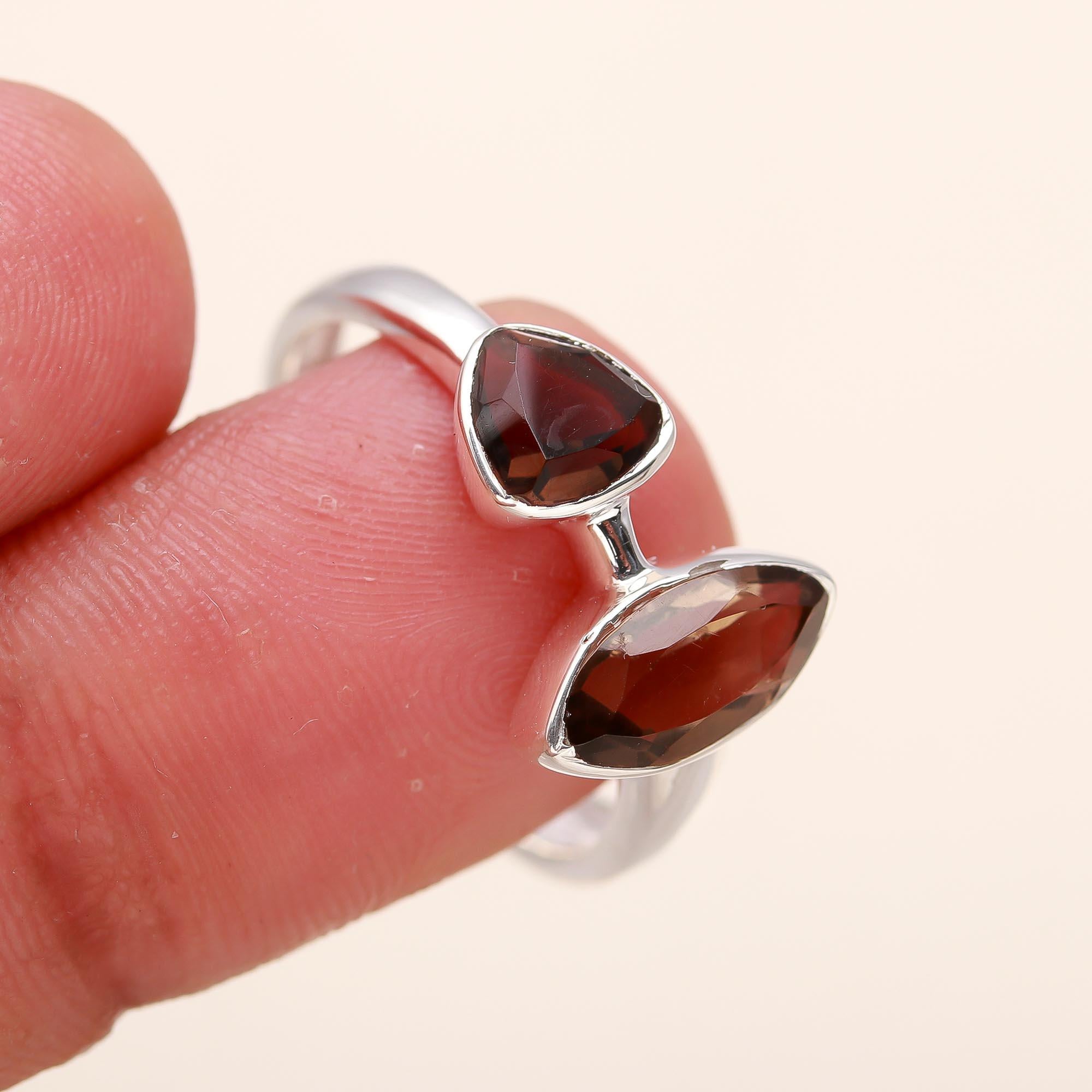925 Silver Twin Smoky Quartz Ring
