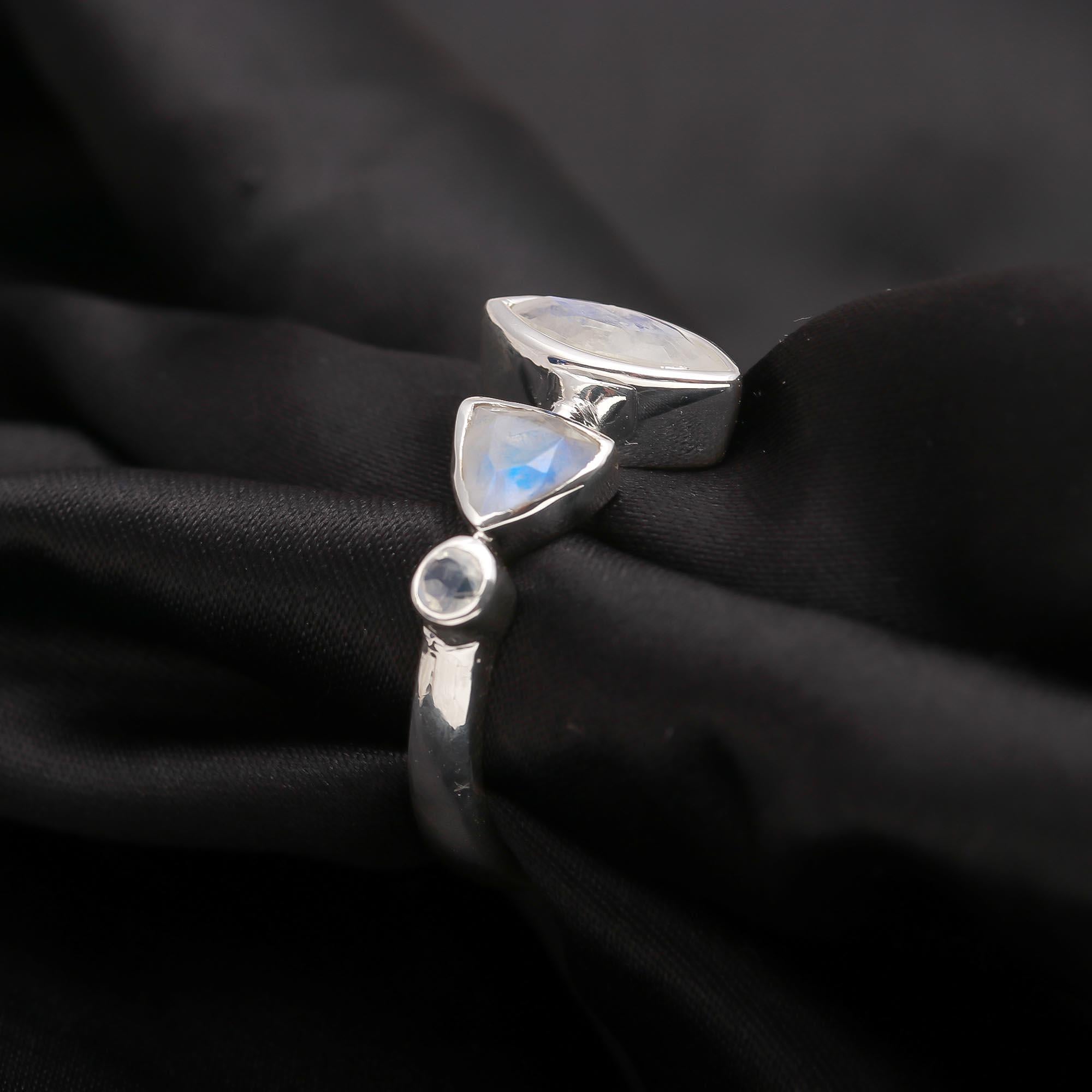 925 Silver Triple Moonstone Ring