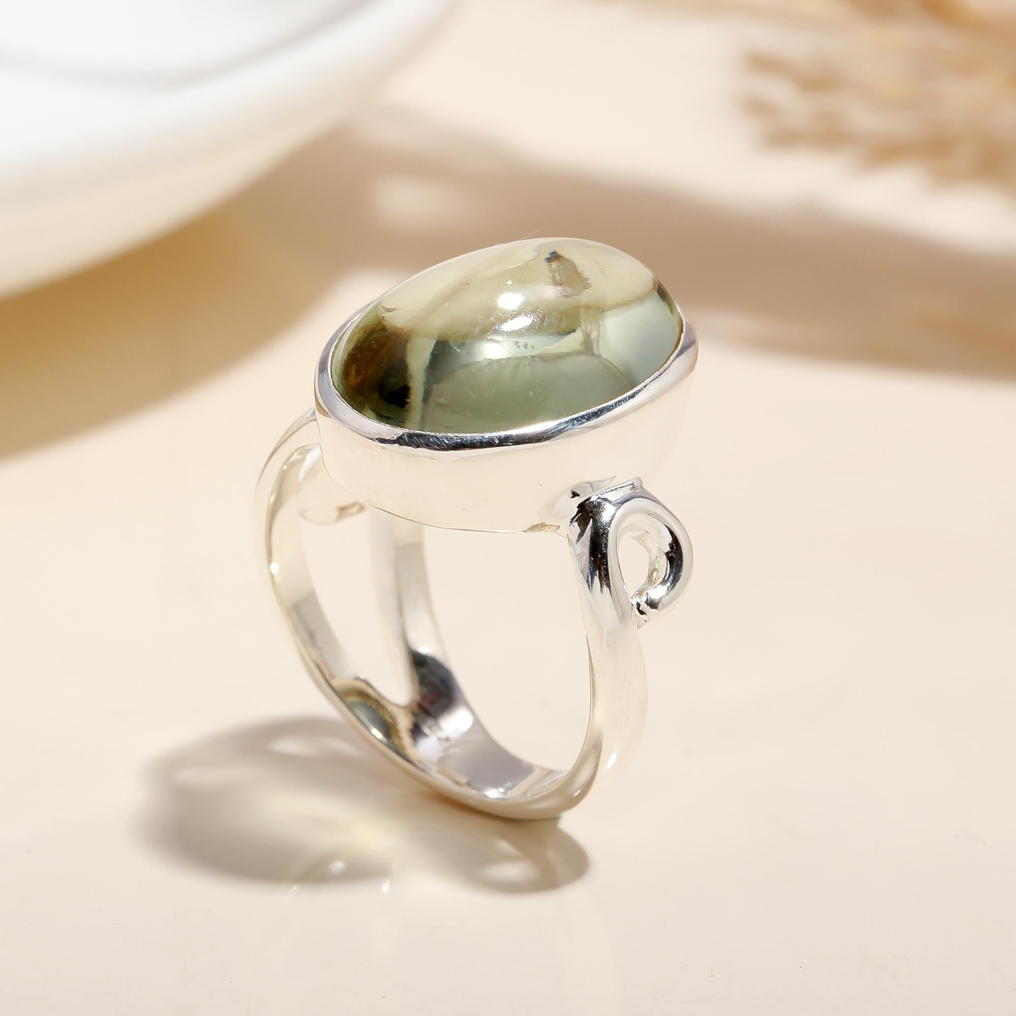925 Silver Oval Prehnite Ring