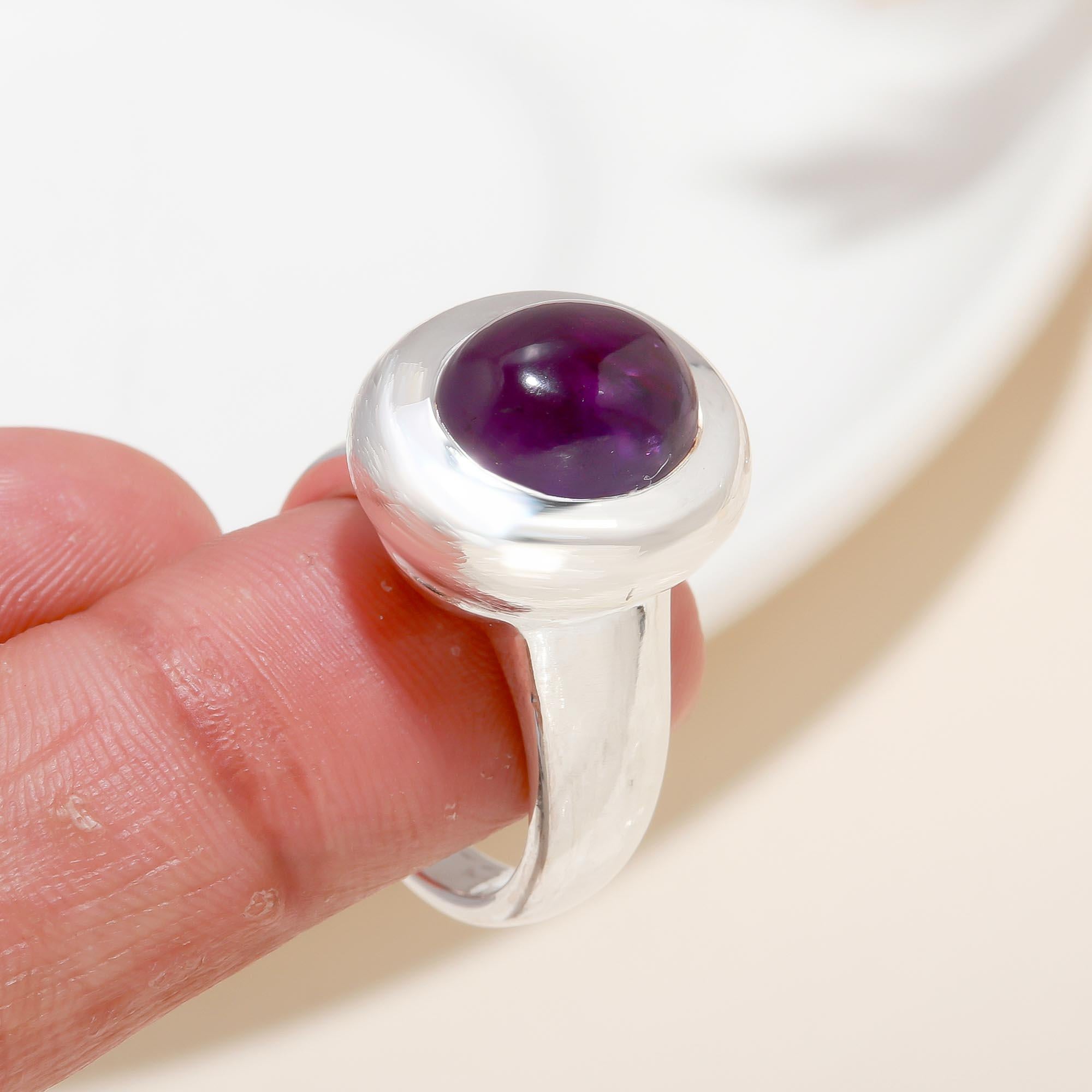 925 Silver Round Amethyst Ring