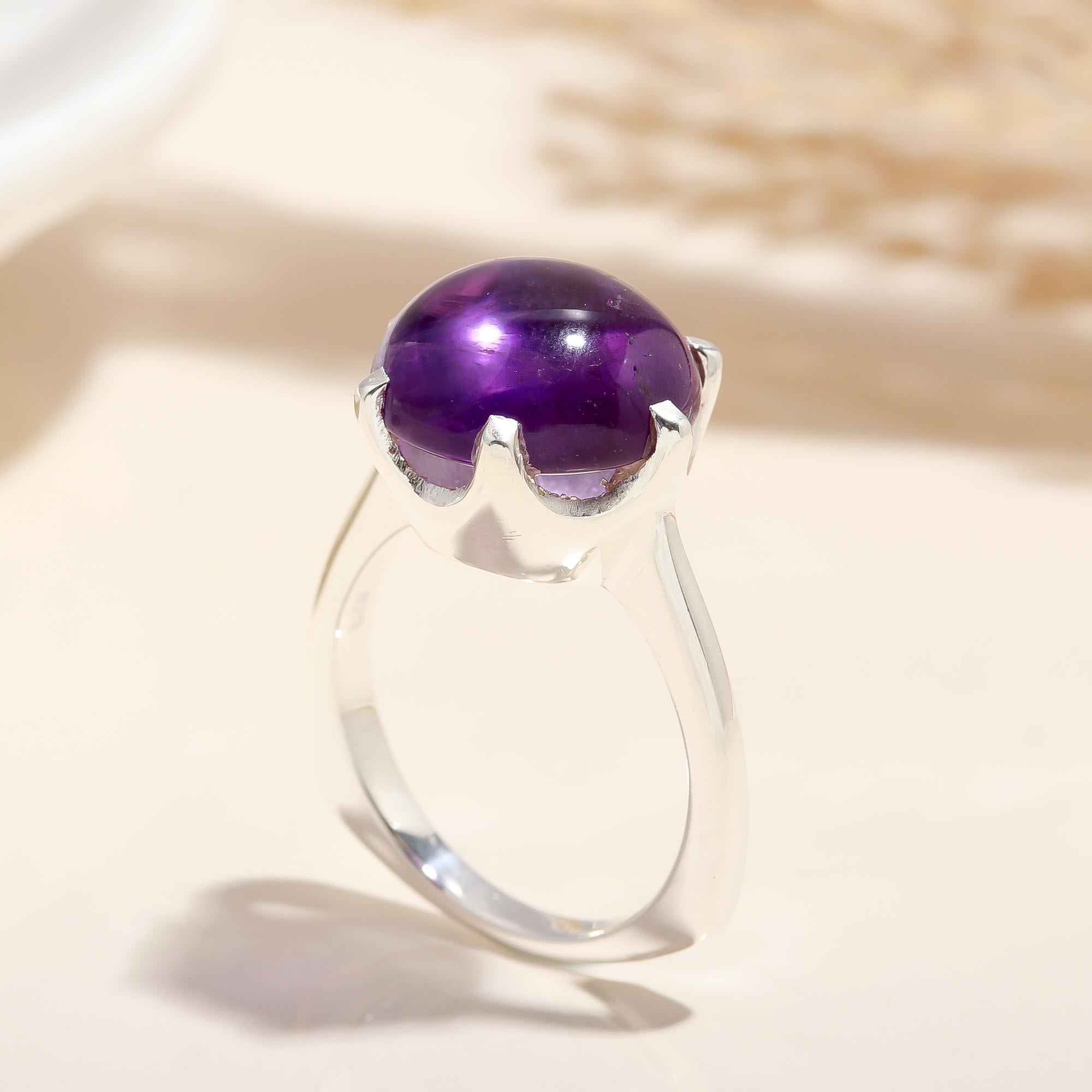 Solid 925 Silver Genuine Brazil Amethyst Ring