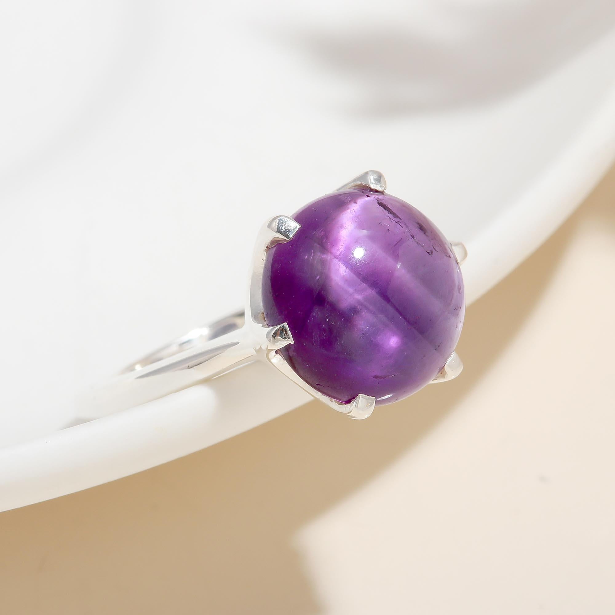 Solid 925 Silver Genuine Brazil Amethyst Ring